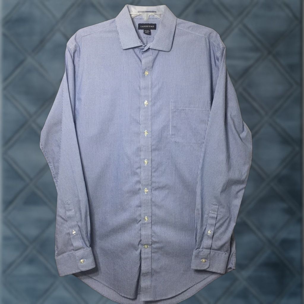 Lands' End Lands End Shirt Mens 16 Tall Blue Striped Long Sleeve Button Up Size US L / EU 52-54 / 3 - 1 Thumbnail