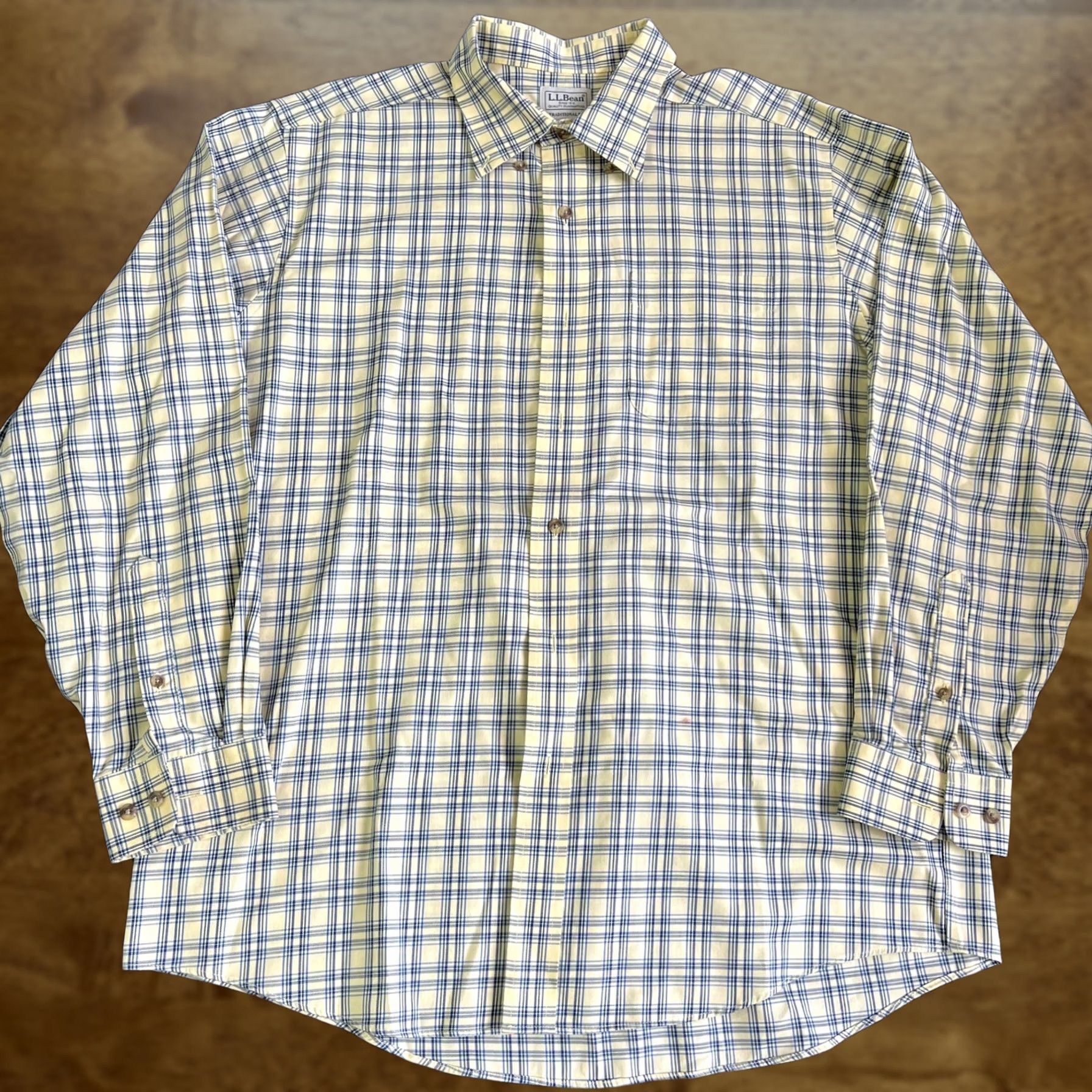 Vintage L.L.Bean Shirt Mens Large Yellow Blue Plaid Long Sleeve Button Down Cotton Shirt Size US L / EU 52-54 / 3 - 1 Thumbnail
