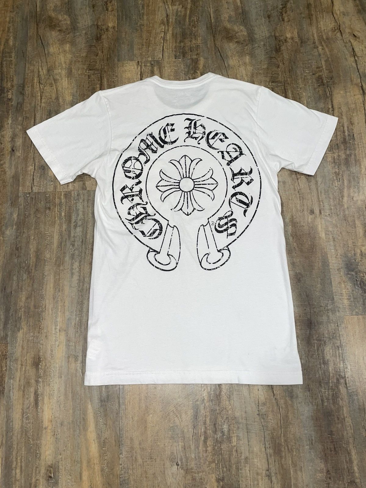 image of Chrome Hearts Horseshoe Cross Logo White Pocket Tee in White/Black, Men's (Size Small)