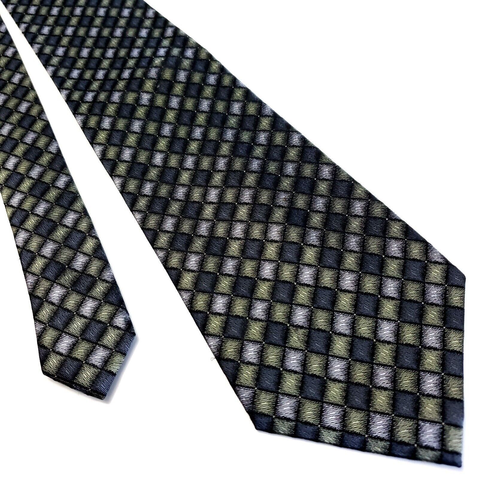 Vintage Cezani Black Green Silk Tie Woven Geometric Size ONE SIZE - 1 Thumbnail