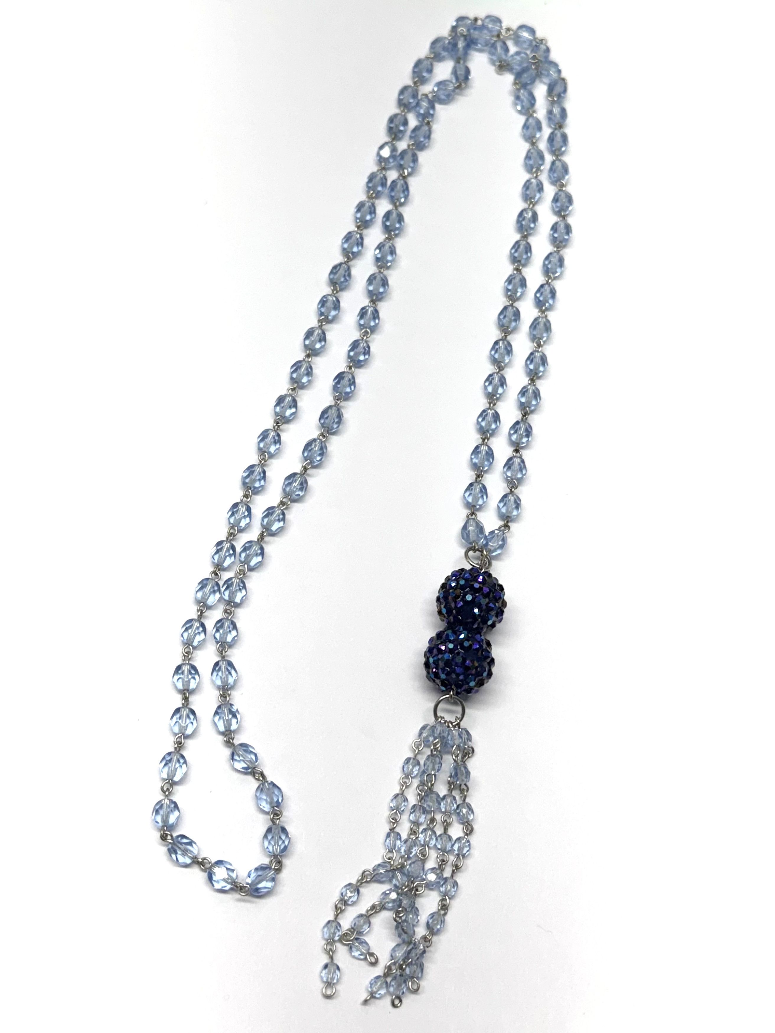 Vintage Vintage blue crystal beaded rhinestone tassel necklace Size ONE SIZE - 4 Thumbnail