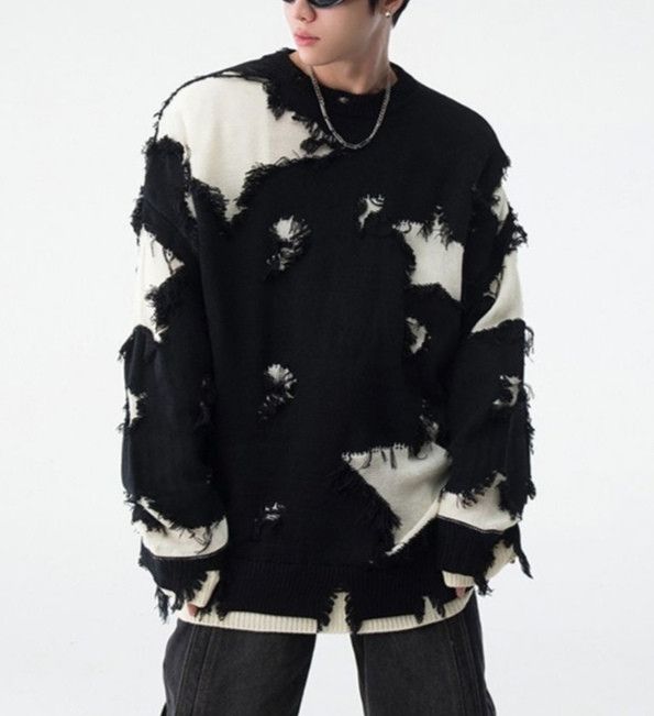Casual Star Distressed Oversized Sweater Knitwear