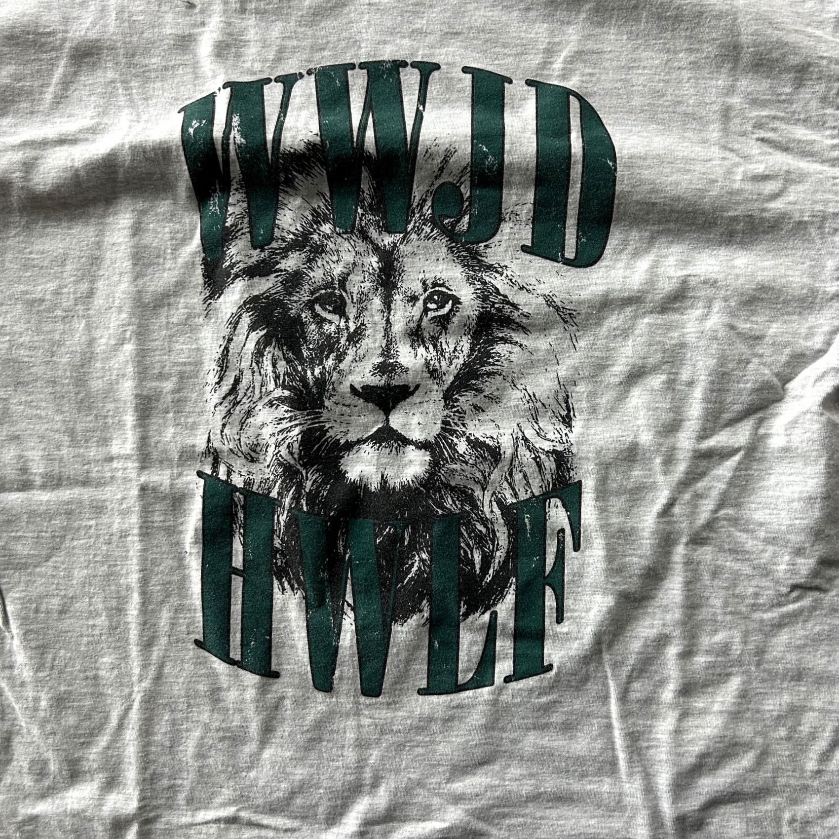 Hanes VINTAGE Hanes Beefy-T Shirt Mens L WWJD HWLF Lion Graphic Tee T-Shirt Grey Crew Neck Short Sleeve Graphic Print Mens Size US L / EU 52-54 / 3 - 2 Thumbnail