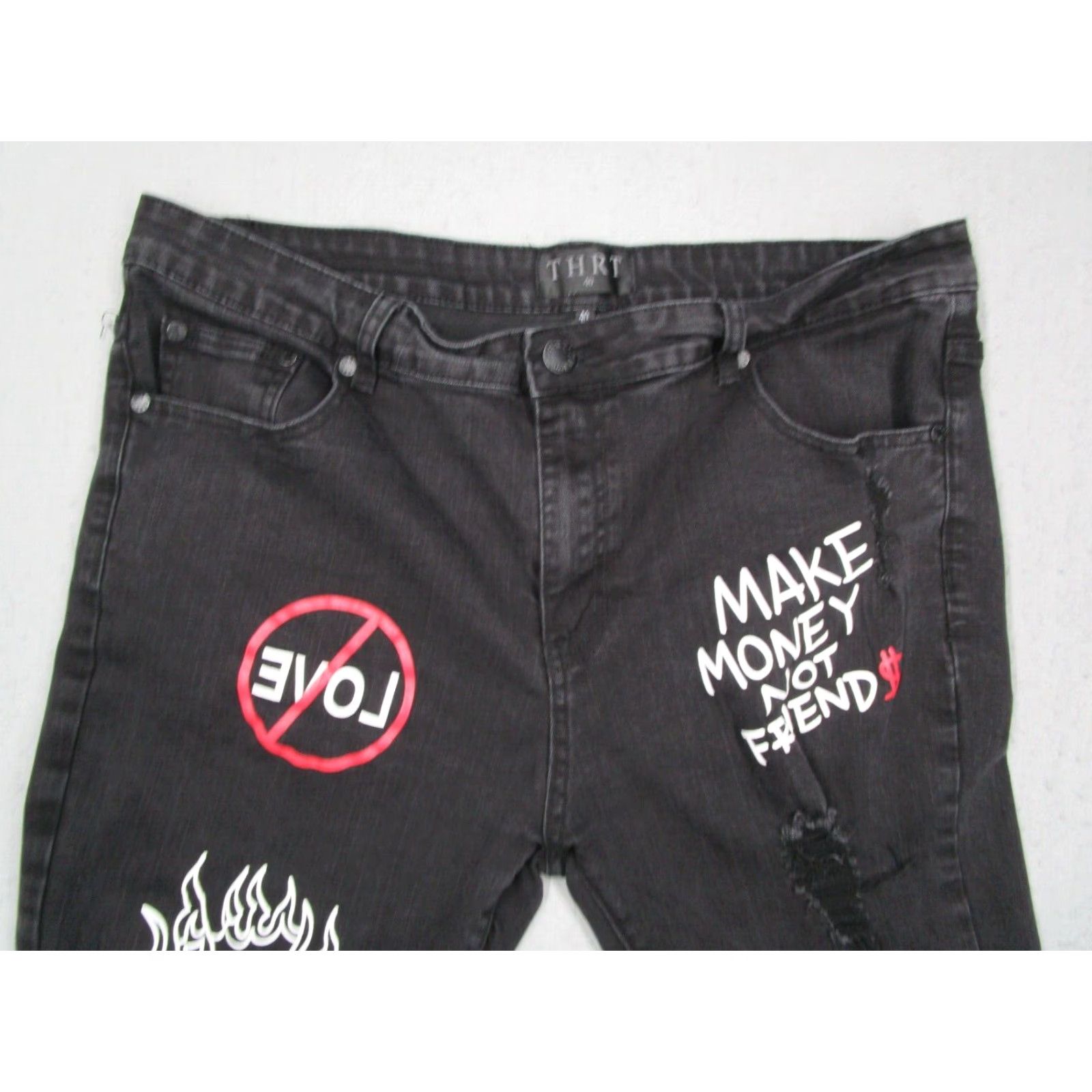 Denime VINTAGE THRT Men's Jeans 40 Black Straight Denim Distressed Graffiti Make Money 2000s Mens Size US 40 / EU 56 - 2 Thumbnail