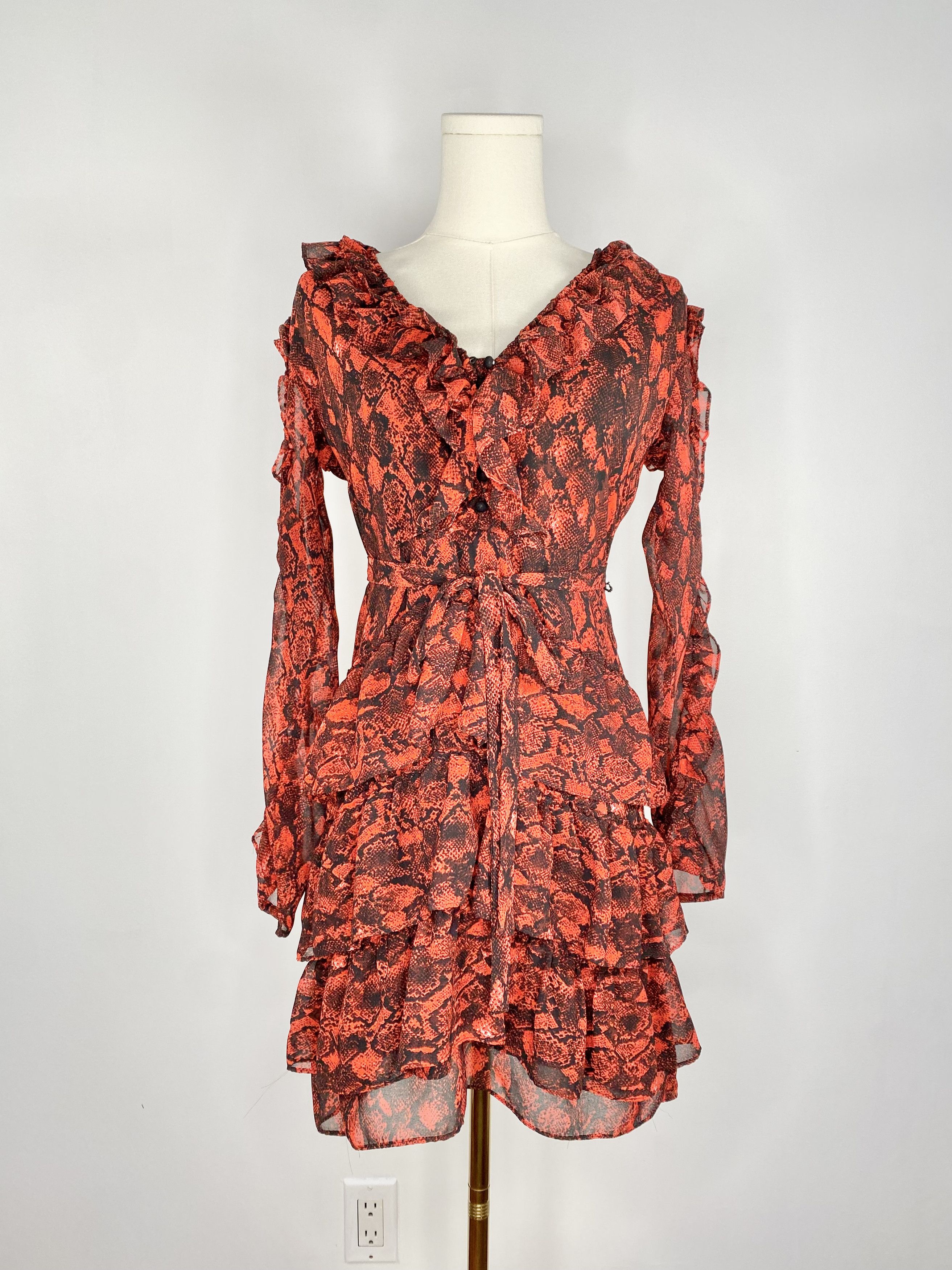 Dolls Kill Buffalo, David Bitton - Red Snake Print Dress Size S / US 4 / IT 40 - 1 Thumbnail