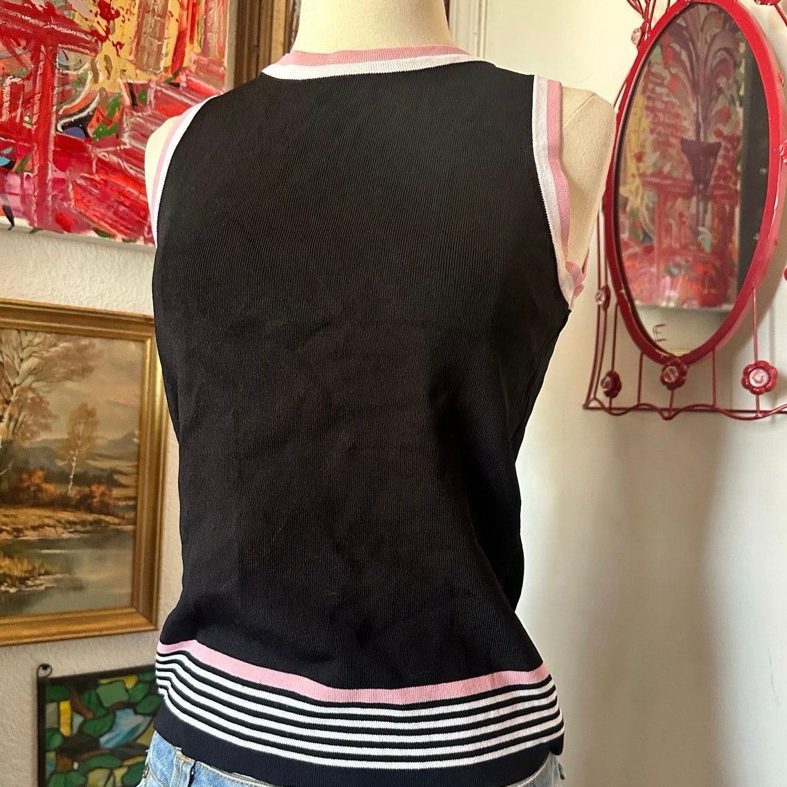 Other dress barn knit black pink white tank top Size M / US 6-8 / IT 42-44 - 2 Thumbnail