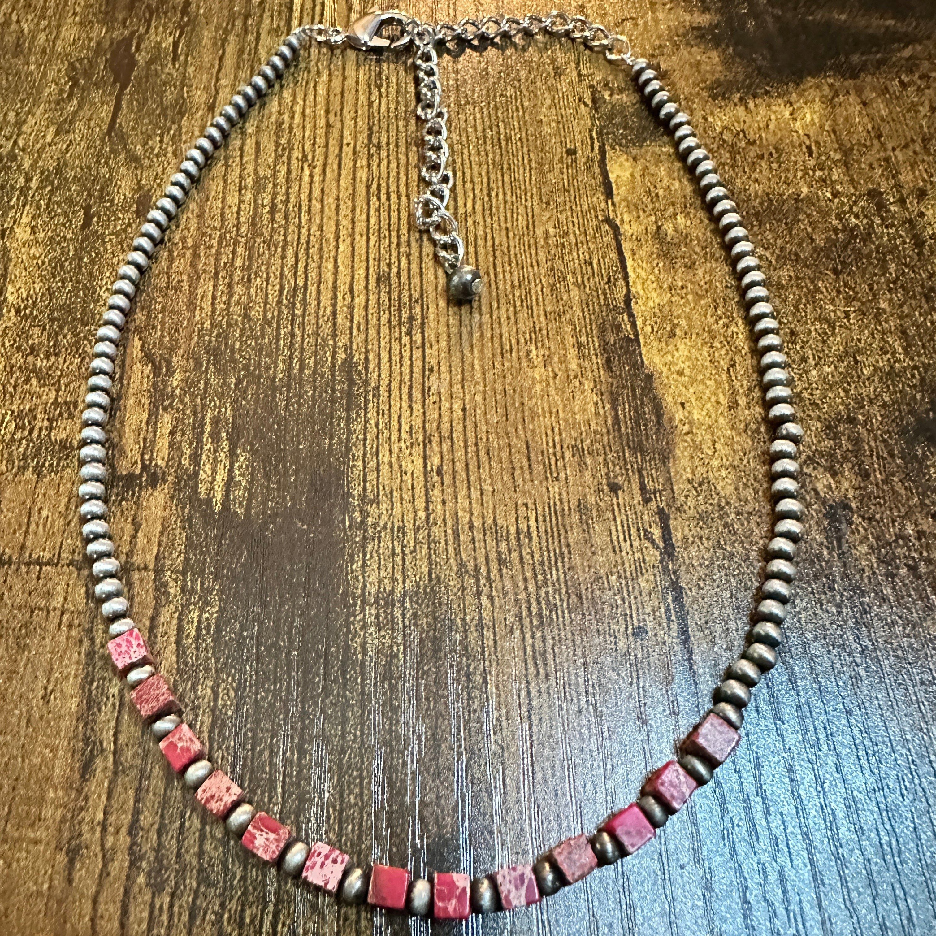 Other Handmade Square Gemstone Necklace with Navajo Beads 15 to 20 Size ONE SIZE - 4 Thumbnail