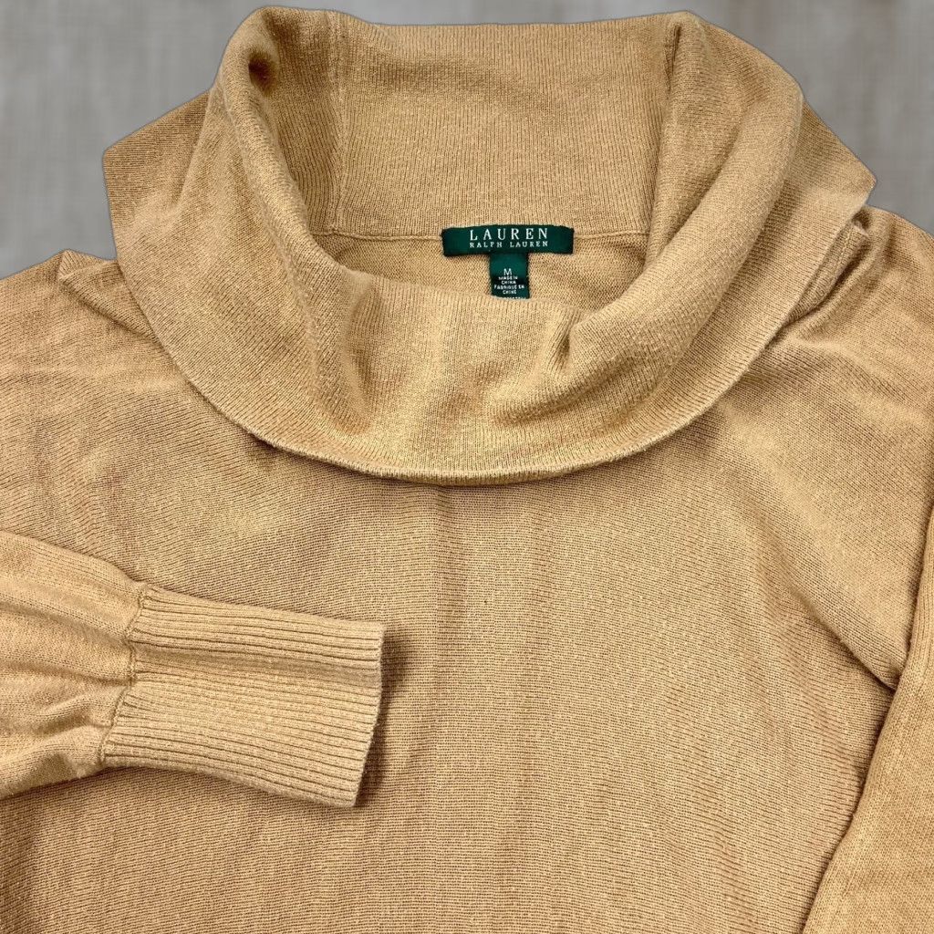 Ralph Lauren Lauren Ralph Lauren Sweater Women Medium Brown Shawl Neck Cable-Knit Lightweight LRL Tan All Seasons 3-4-5-Digit Logo Mens Womens Girls Boys Size M / US 6-8 / IT 42-44 - 1 Thumbnail