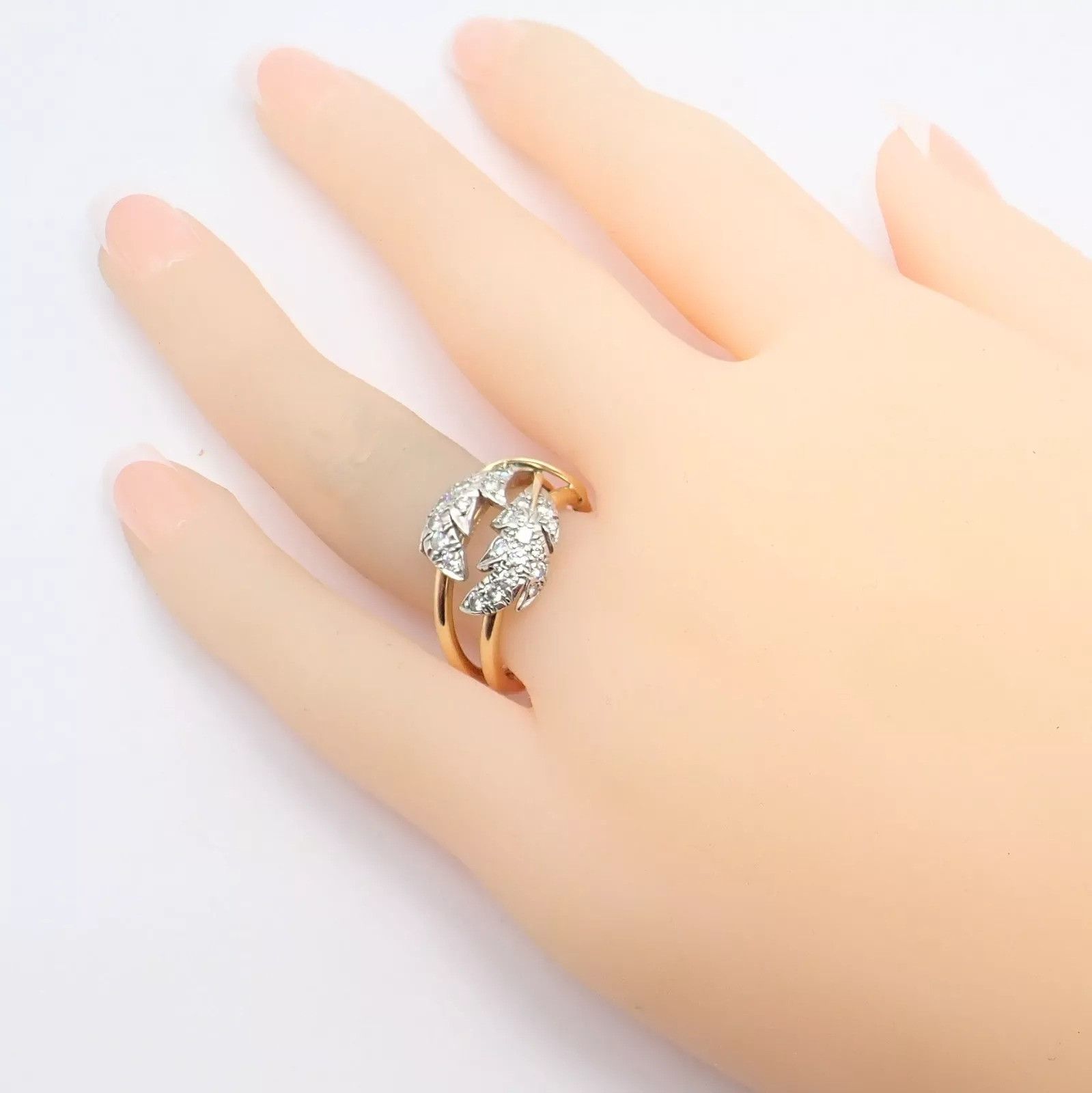 Tiffany & Co. Tiffany & Co. Diamond Yellow Gold Platinum Two Leaf Ring Size ONE SIZE - 7 Thumbnail