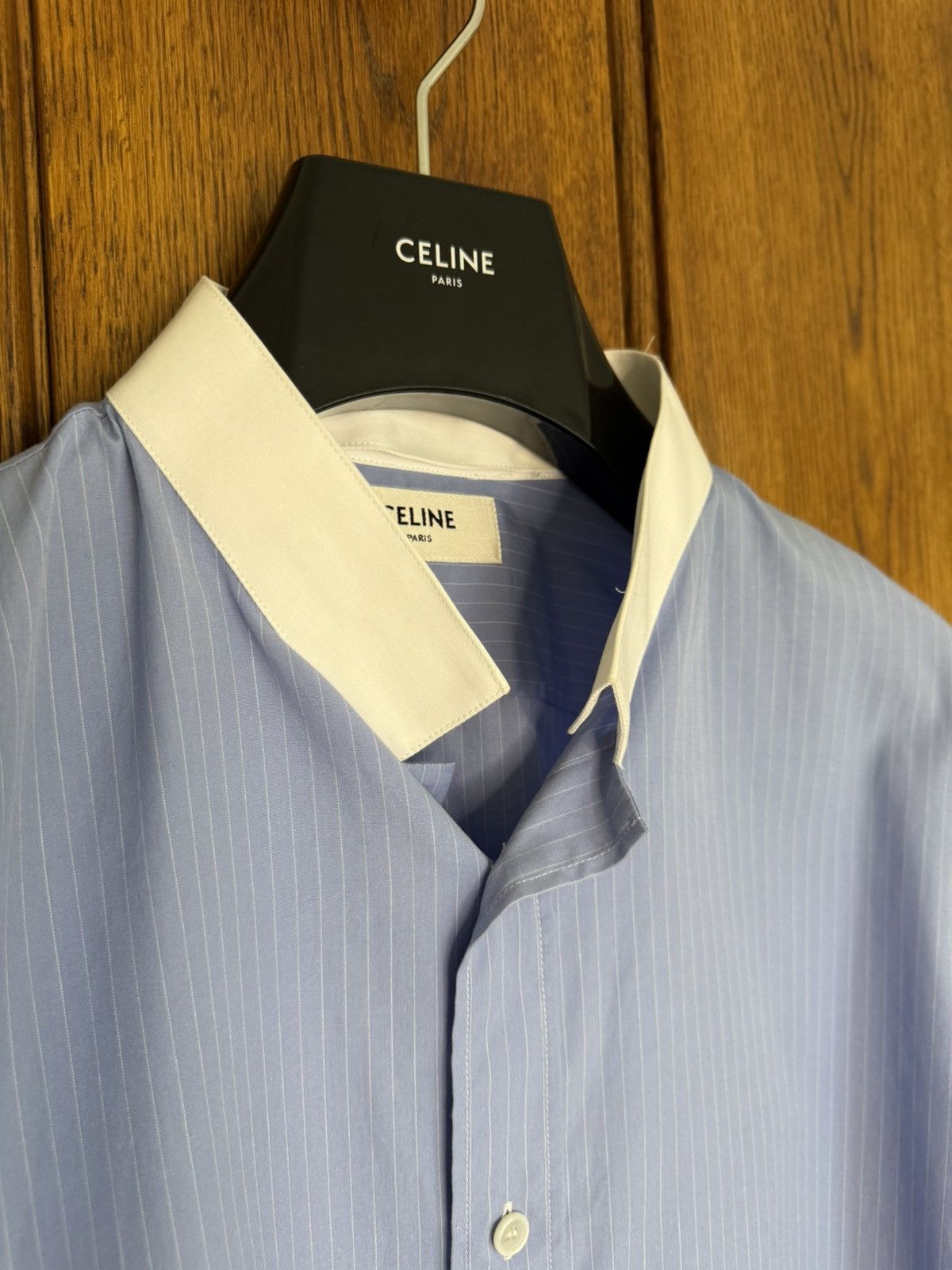 Celine × Hedi Slimane SS24 Celine Triomphe logo blue stripe shirt Hedi sample 39 Size US M / EU 48-50 / 2 - 11 Thumbnail
