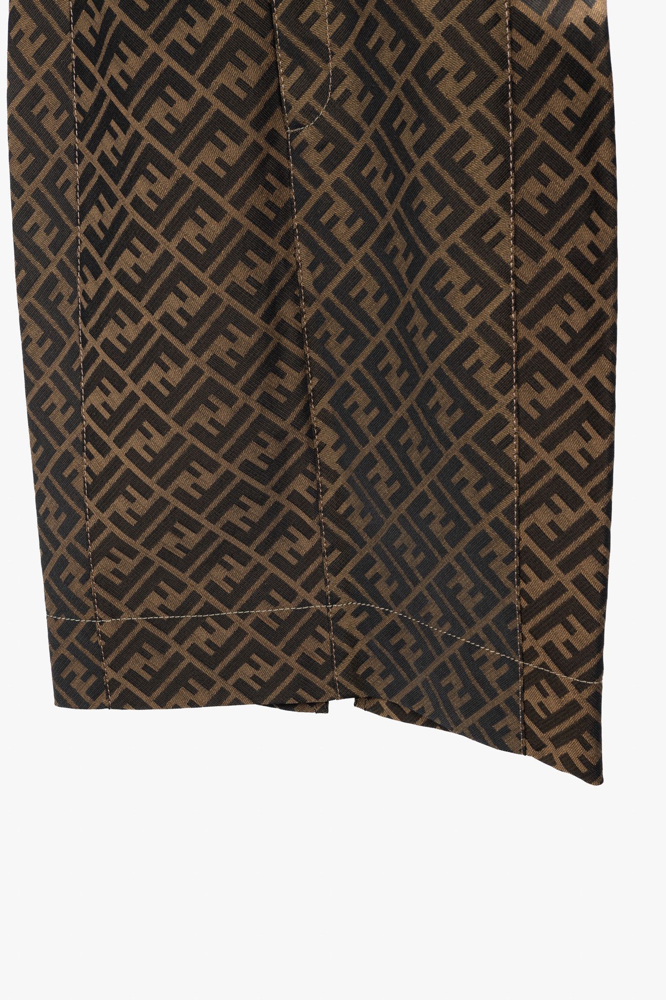 Fendi Fendi Brown Zucca-Monogram Leather-Trim Pencil Skirt Size 27" / US 4 / IT 40 - 6 Thumbnail