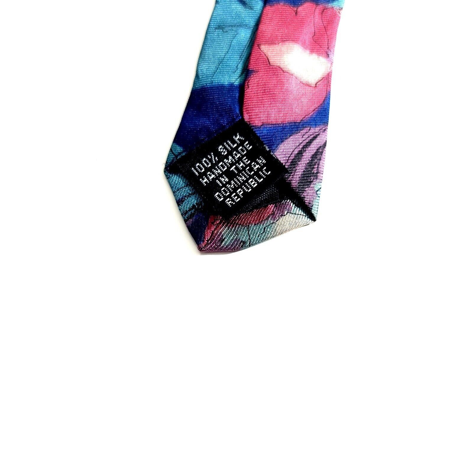 Vintage Hunting Horn Classics Blue Pink Floral Print Wide Silk Tie Size ONE SIZE - 4 Thumbnail