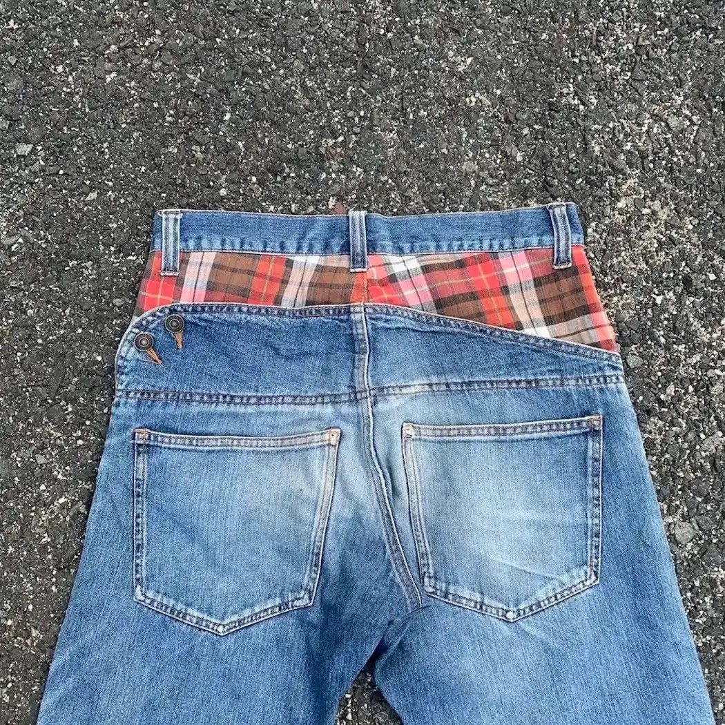ANKLE PANTS JAPANESE VINTAGE DENIM FADED RIPPED CHECK PANTS
