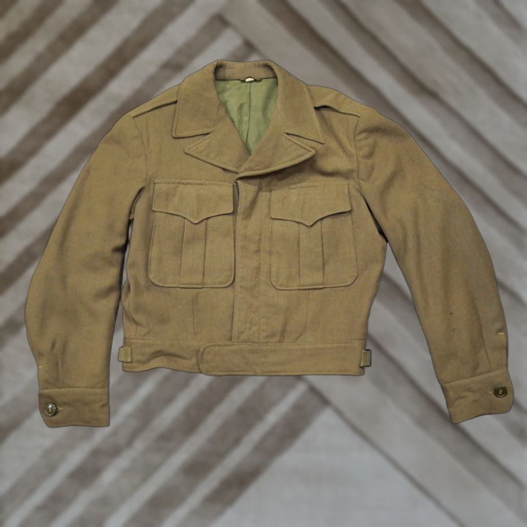 Vintage VINTAGE Franklin Clothes Jacket Mens 36 Wool Army Bomber Blue Green Brown 40s - Zip Pockets Collared Solid Army Theme 1940s Mens Jacket Size US XXS / EU 40 - 1 Thumbnail