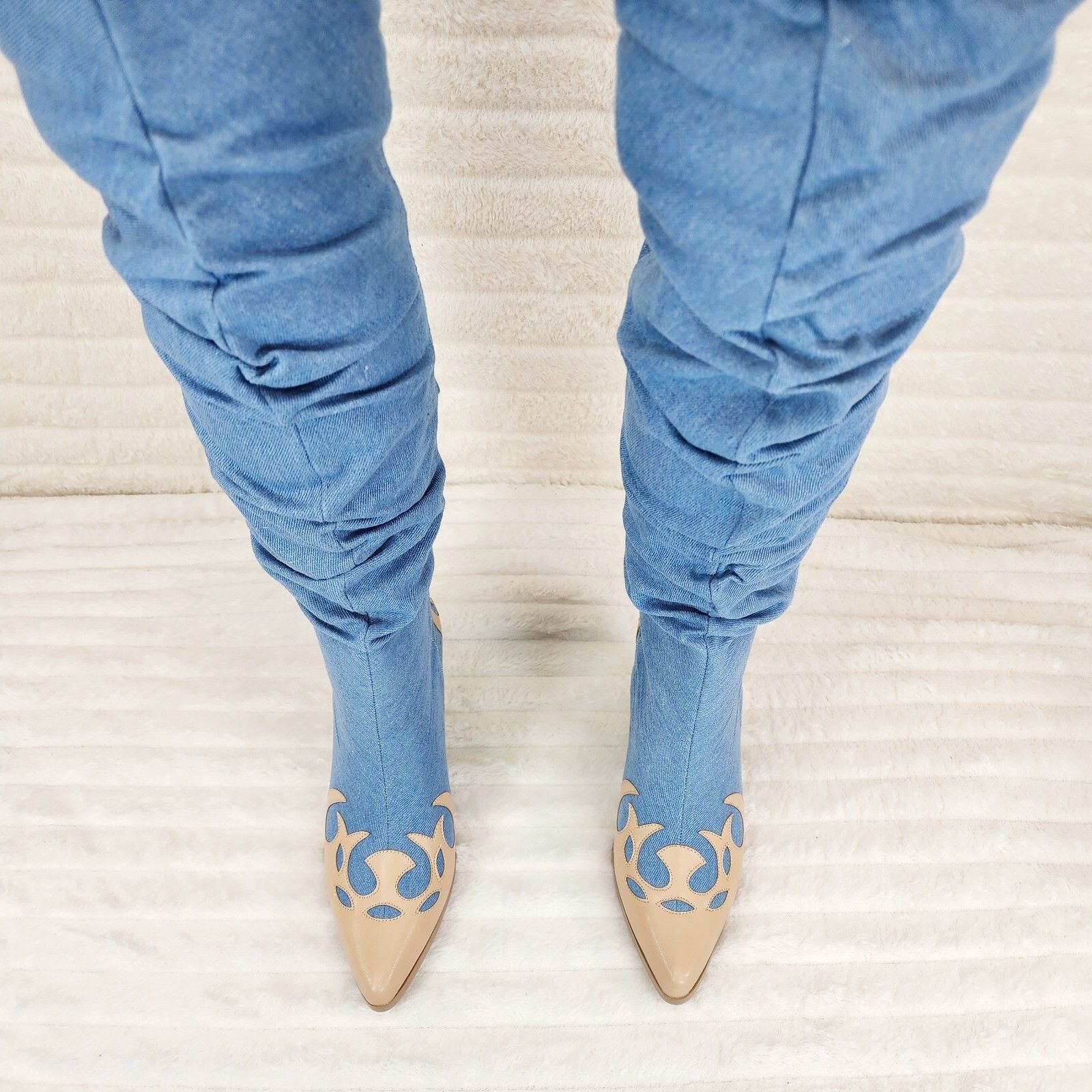 Other Western Denim OTK Thigh High Slouch Cowboy Boots (Size:7;) Size US 7 / IT 37 - 8 Thumbnail