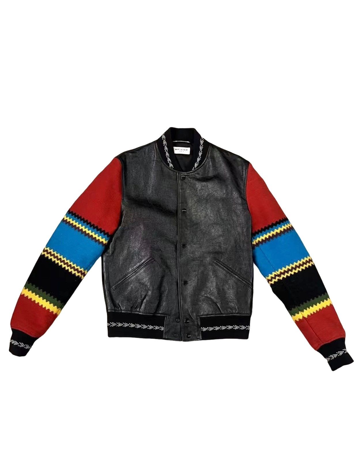 Saint Laurent Paris Saint Laurent Patterned Sleeve Leather Bomber Size M Size US M / EU 48-50 / 2 - 1 Thumbnail