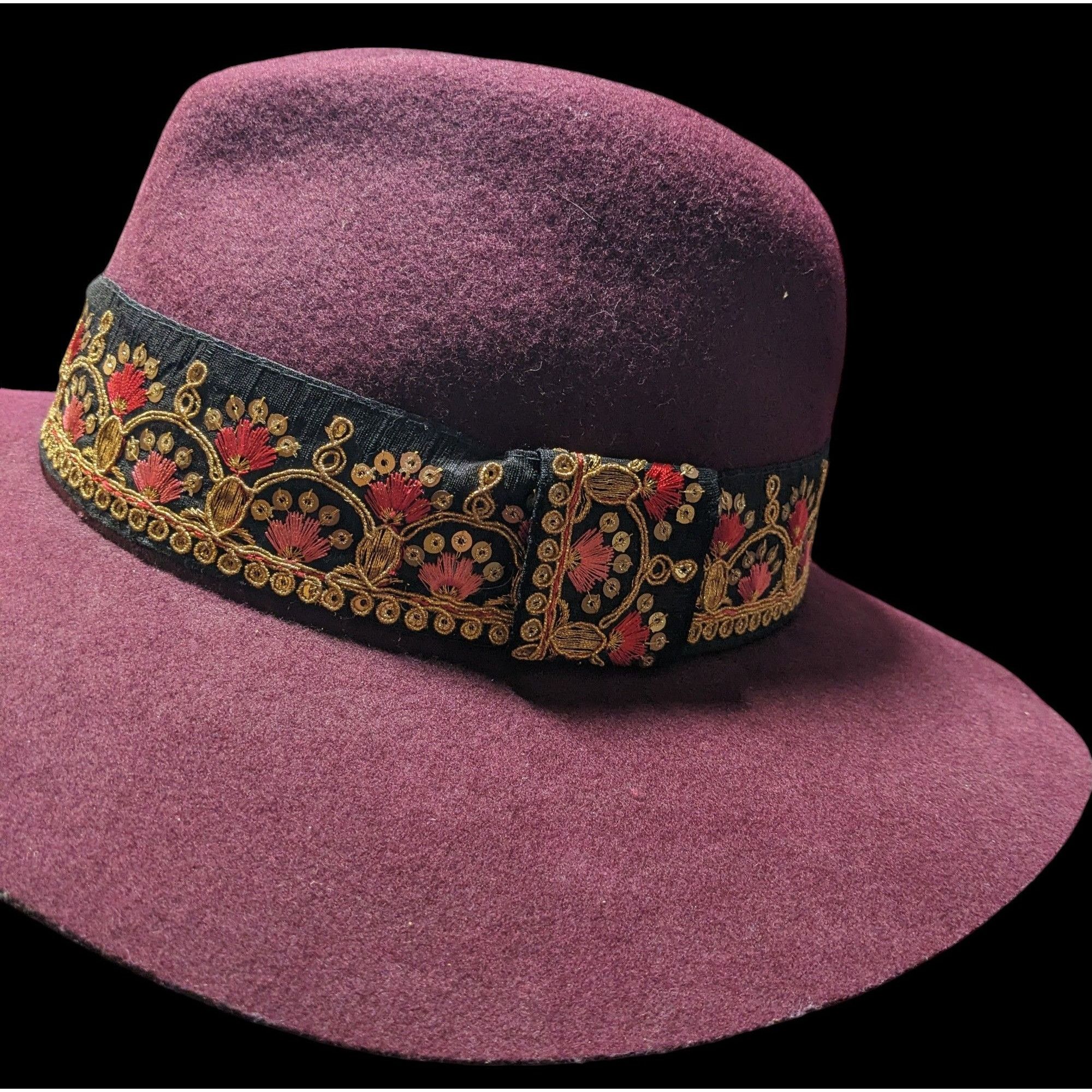 Other Maradji Burgundy Wool Felt Gold Floral Victor Hat Size ONE SIZE - 5 Thumbnail