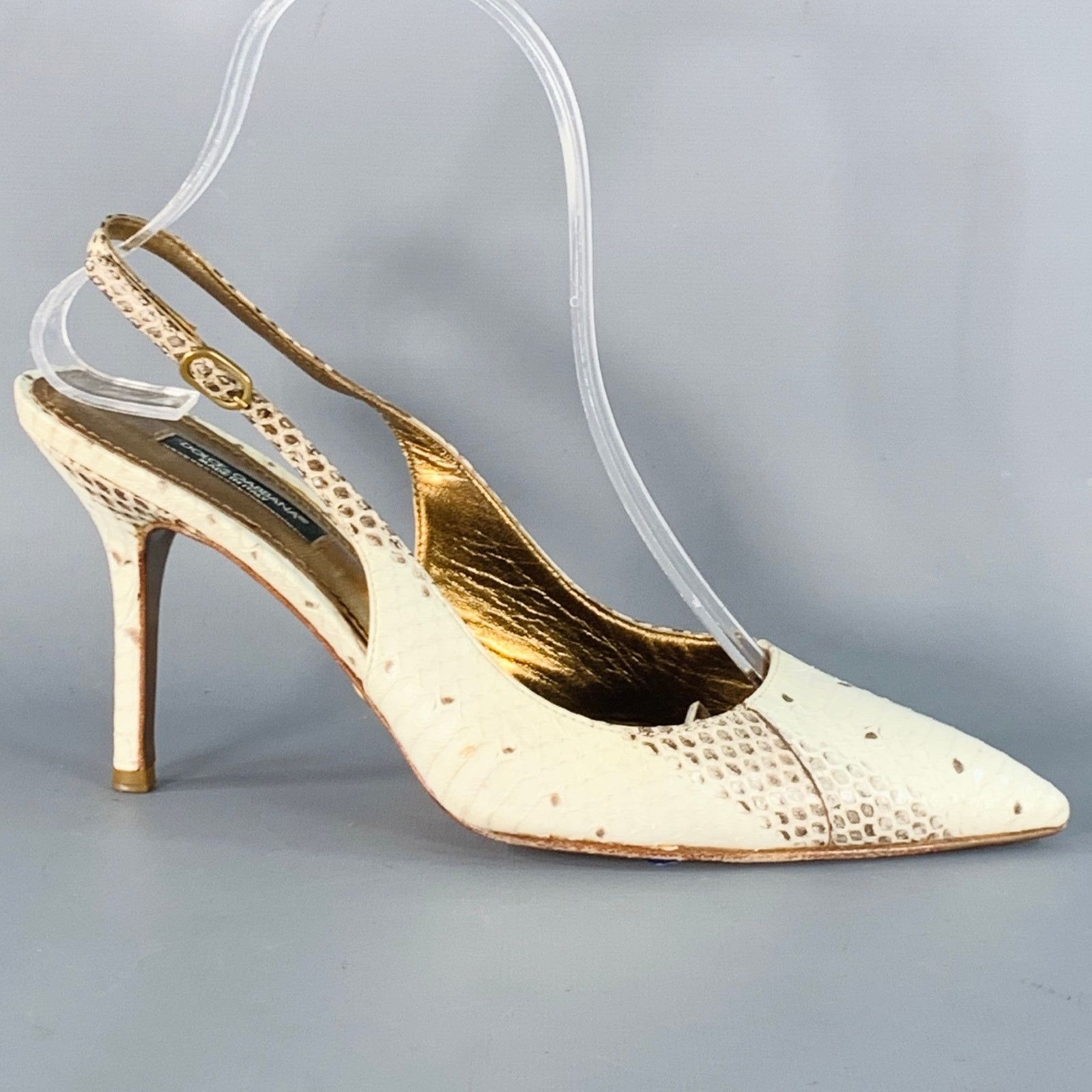 Dolce & Gabbana Size 6.5 Beige Brown Snakeskin Leather Slingback Pumps Size US 6.5 / IT 36.5 - 2 Thumbnail