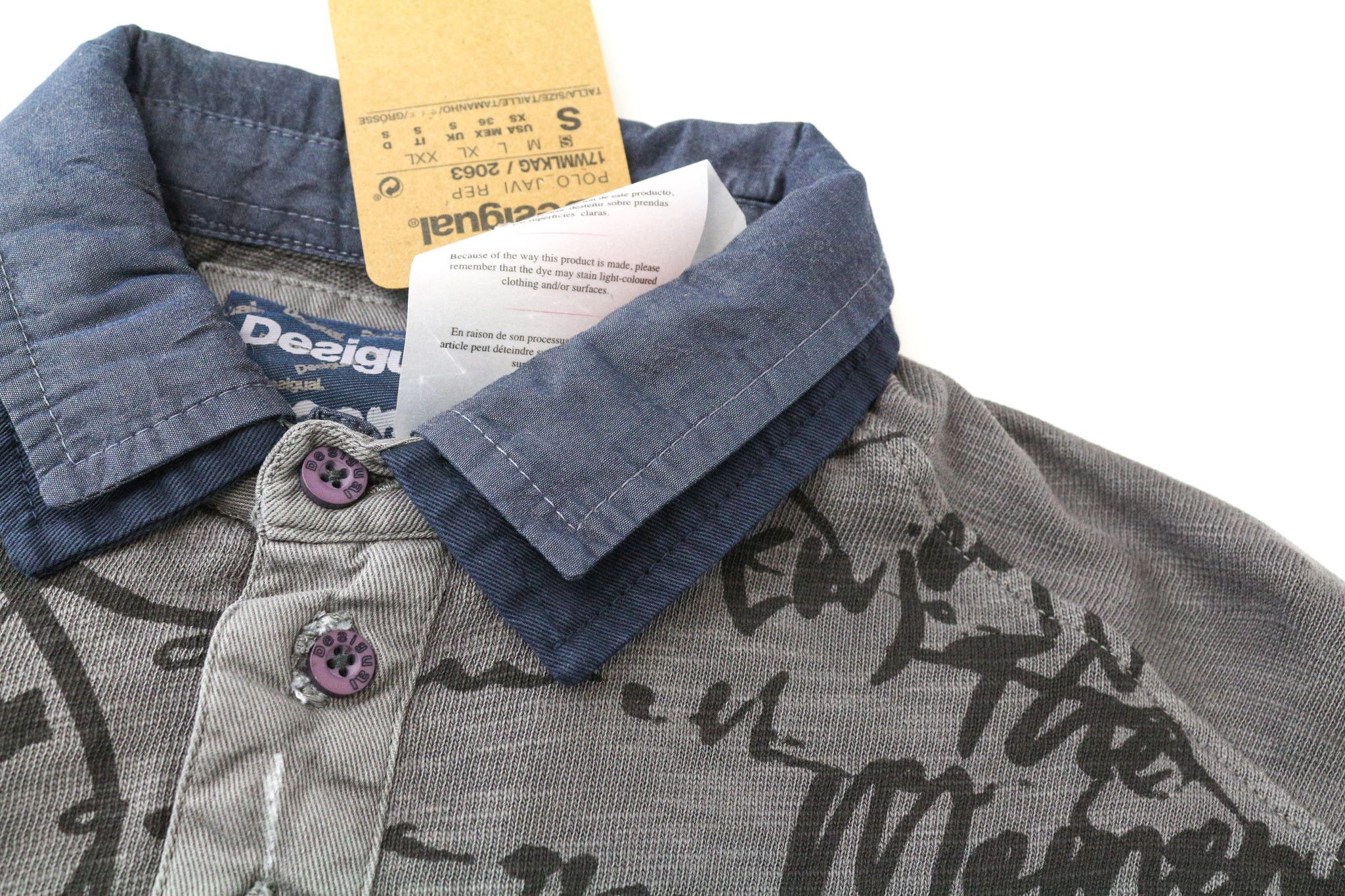 Desigual JAVI S Grey Cotton Patterned Polo Shirt 74472 Size US S / EU 44-46 / 1 - 10 Thumbnail