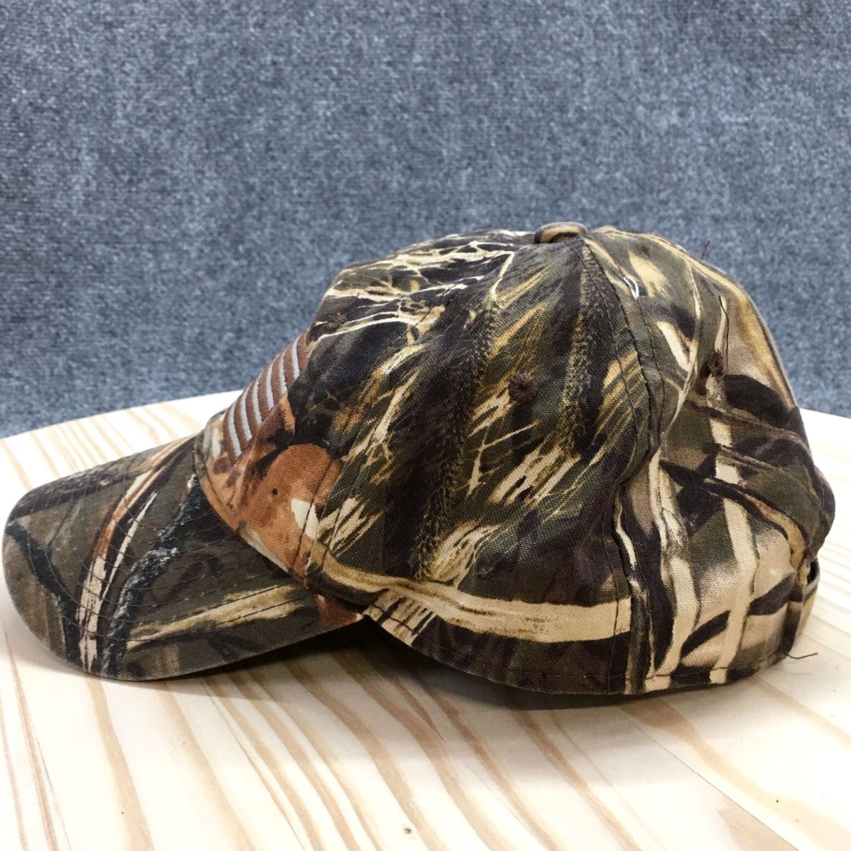 Vintage Outdoor America Flag Baseball Cap Hat Mens Brown Camo OS Adjustable Curved Brim Size ONE SIZE - 5 Thumbnail