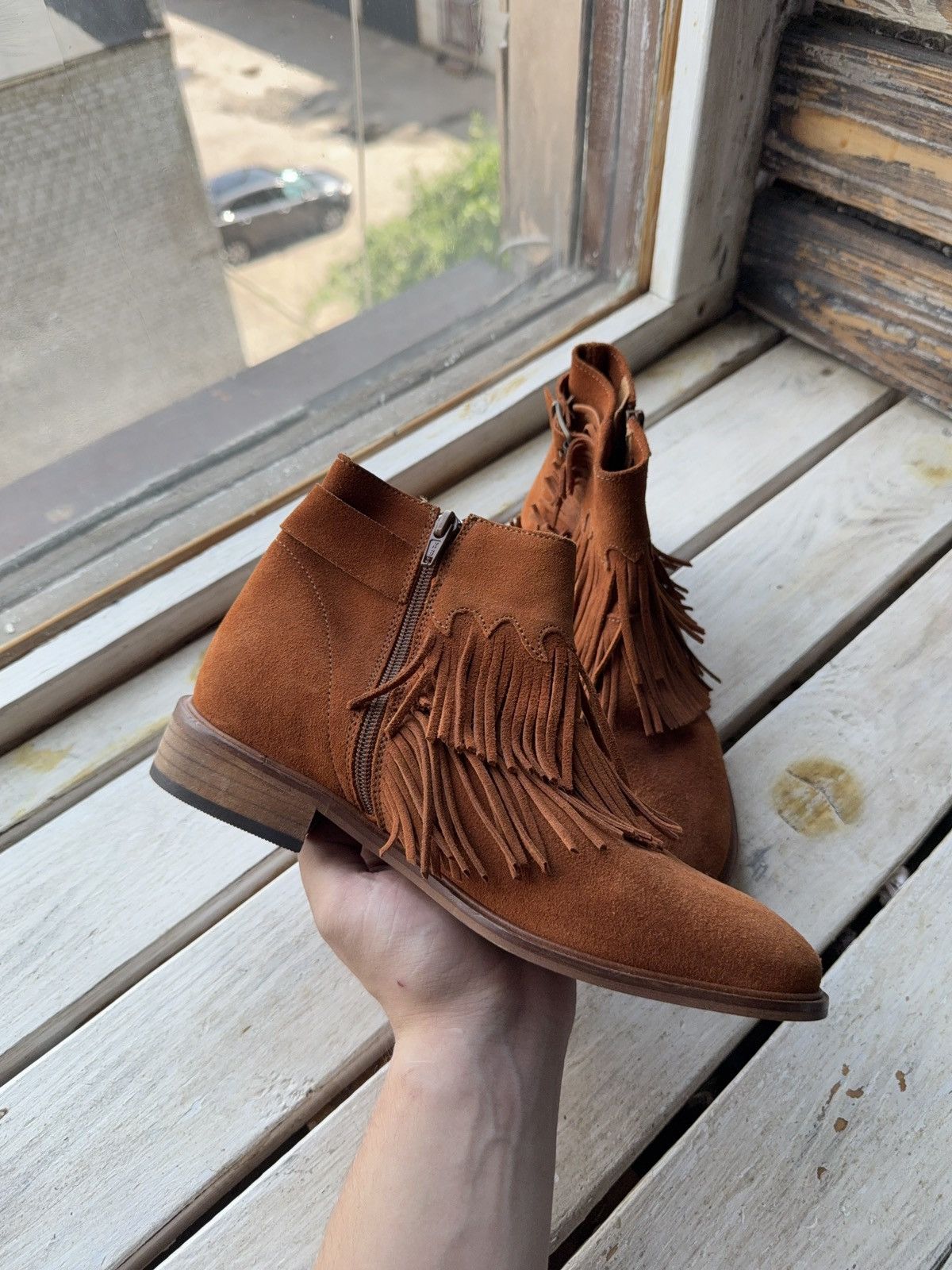 Made in Spain Suede Fringe Ankle Boots Western Cowgirl Style