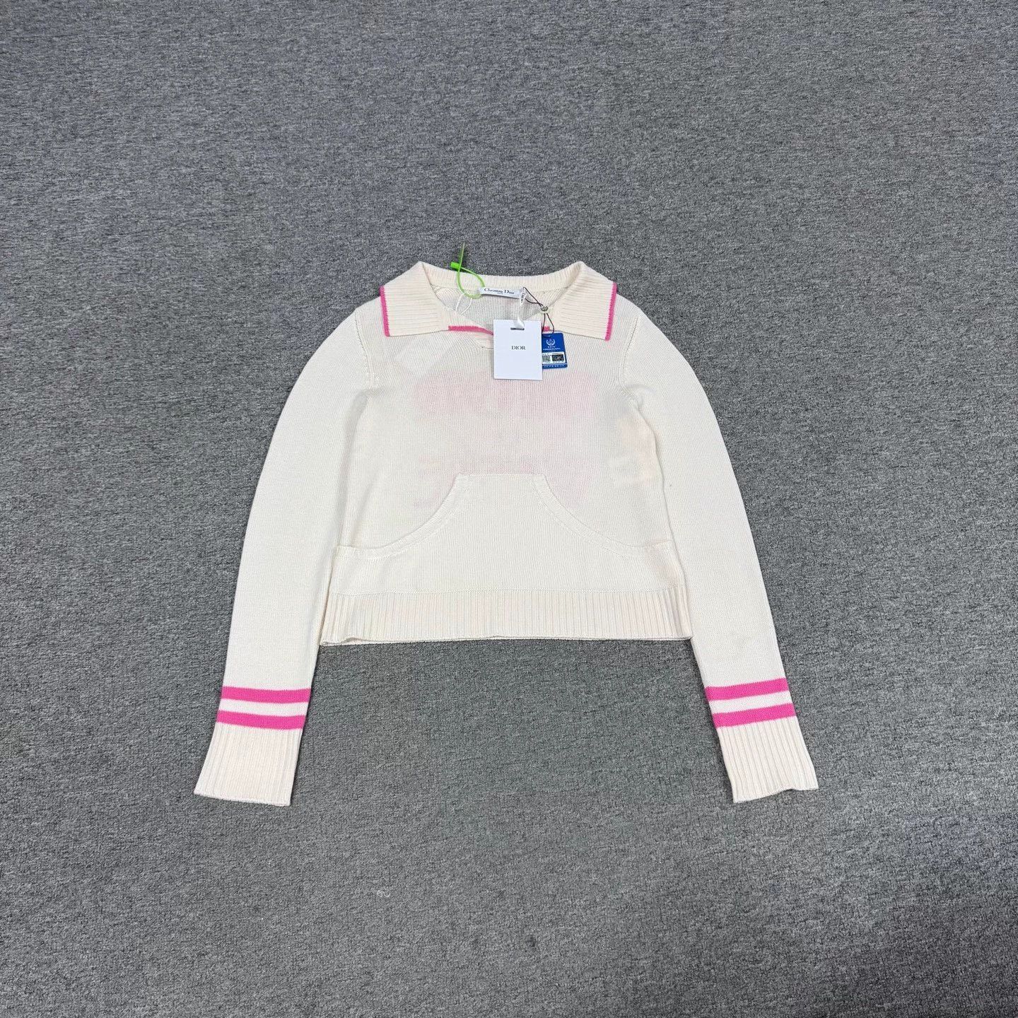 Dior men's cashmere sweater 40 pink back logo striped cuffs