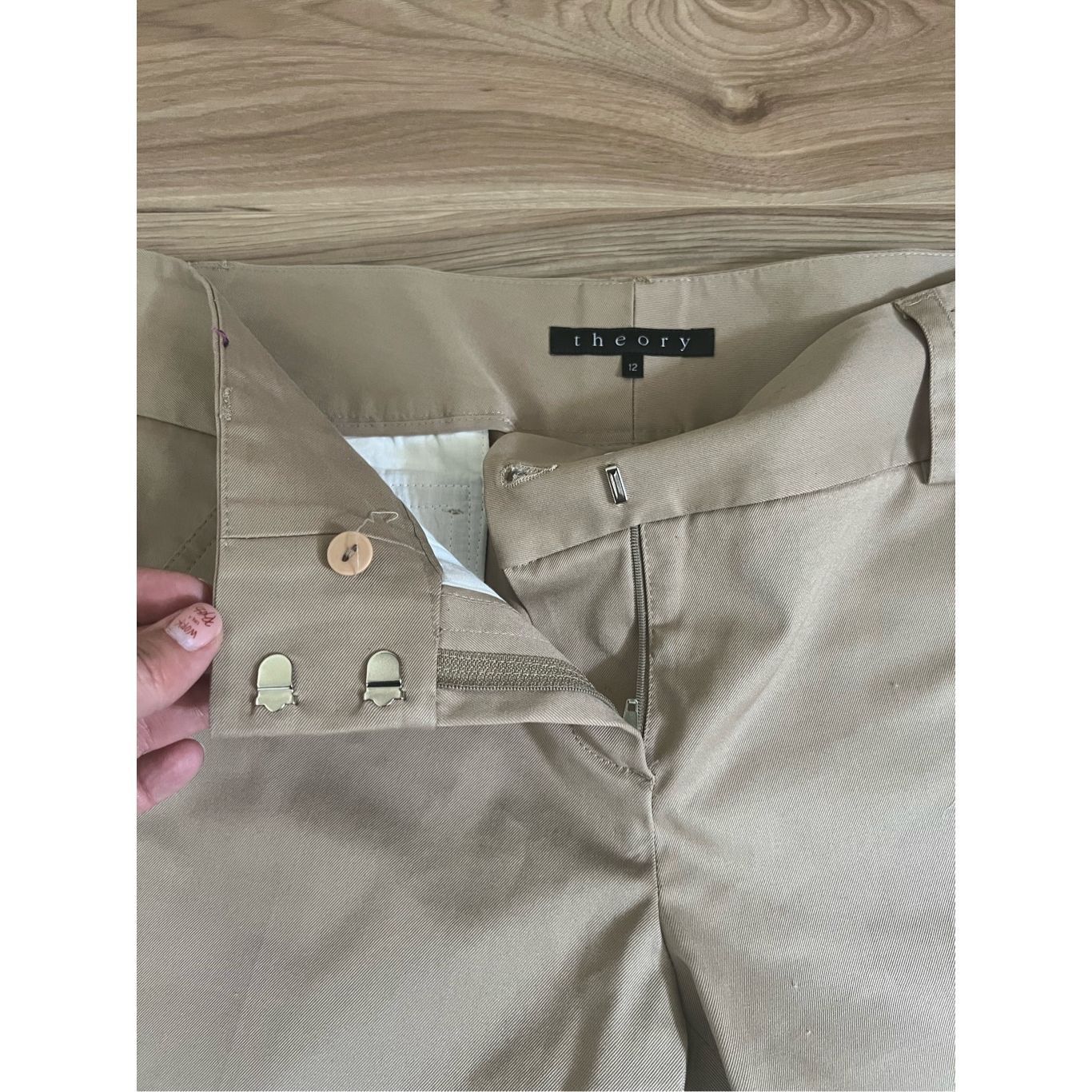 Theory THEORY Low-Rise Beige Cotton Twill Flare Leg Pants w/ Pocket Size 34" / US 12 / IT 48 - 4 Thumbnail