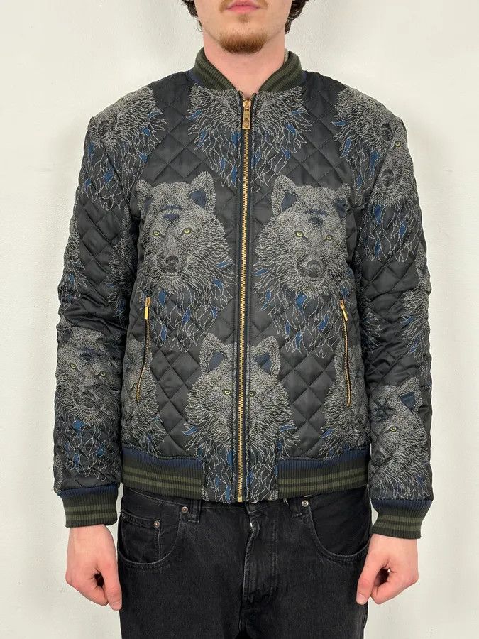 Roberto Cavalli Roberto Cavalli Black Nylon Wolf Embroidered Quilted Bomber Jacket Size US M / EU 48-50 / 2 - 2 Thumbnail
