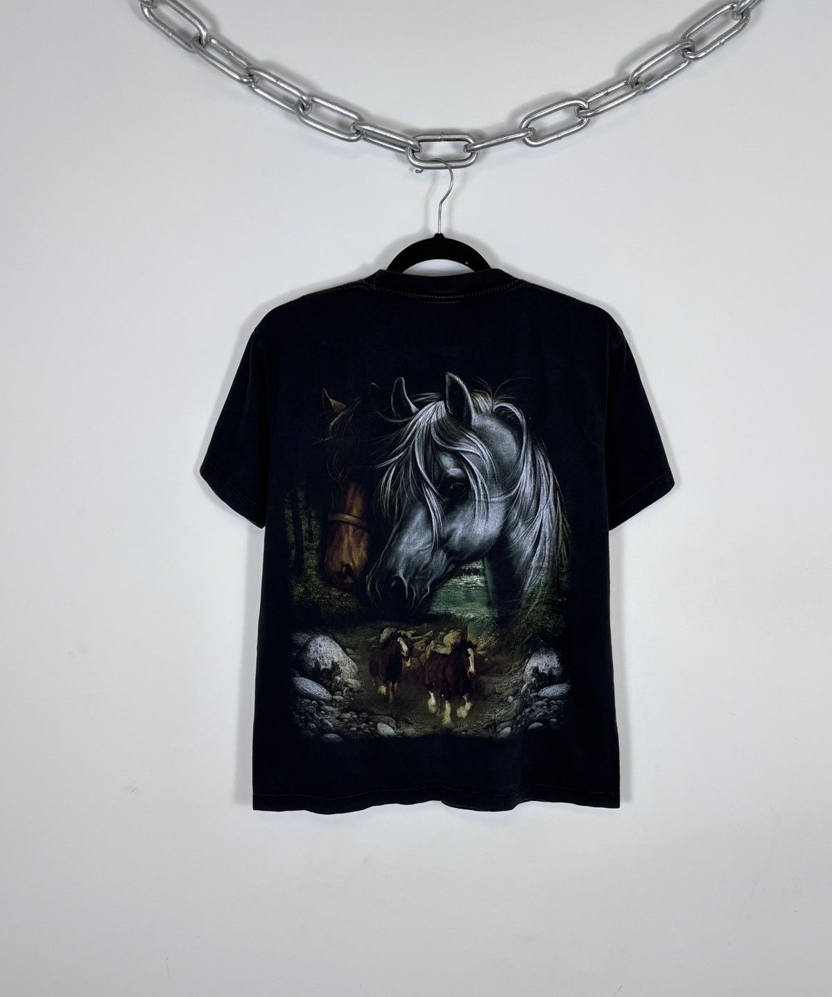 Vintage Vintage Animals Big Horses Nature Logo Black T-Shirt Tee Size US M / EU 48-50 / 2 - 2 Thumbnail