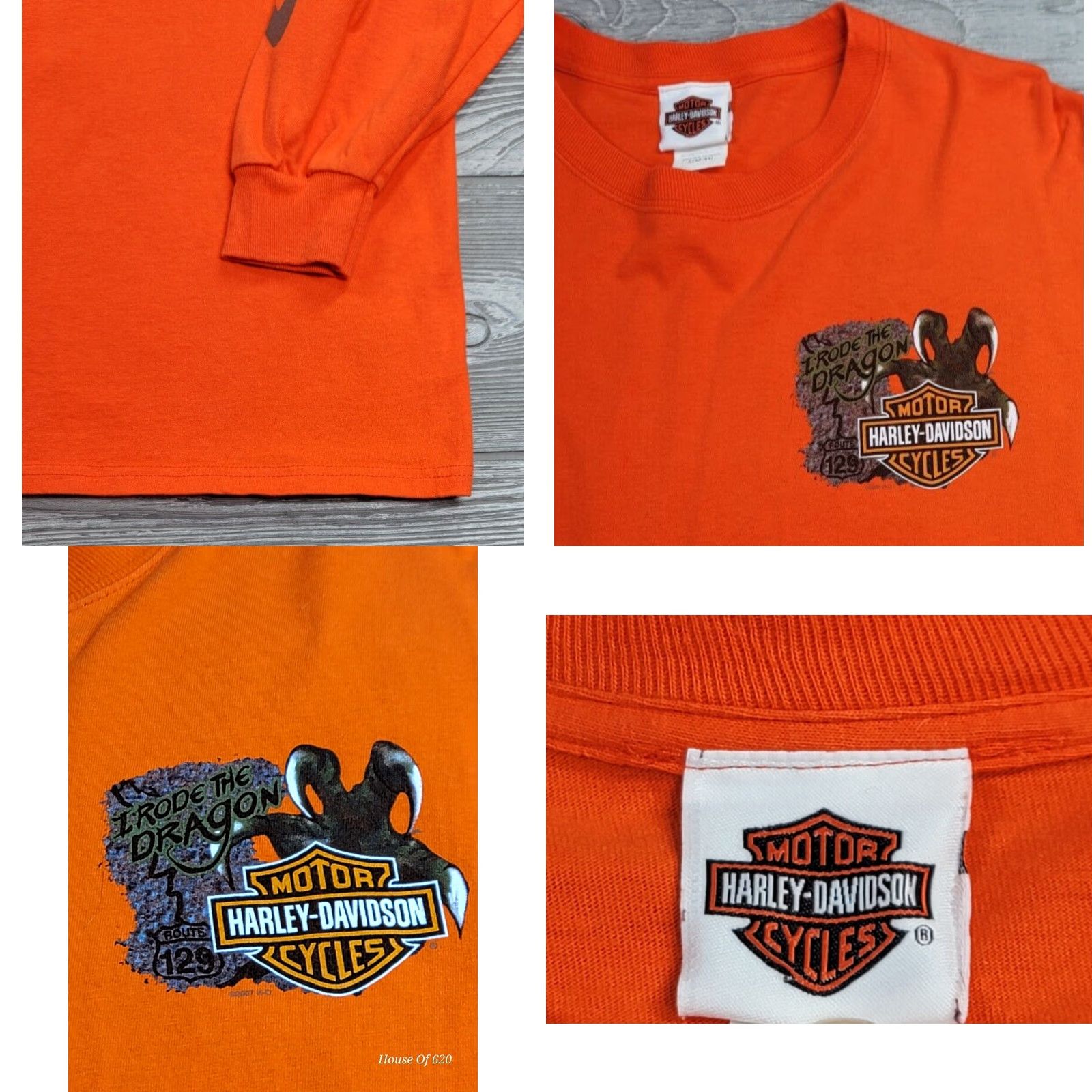 Harley Davidson VINTAGE Harley-Davidson T-Shirt Long Sleeve Orange 90s Smoky Mountains US129 L Mens Size US L / EU 52-54 / 3 - 8 Thumbnail