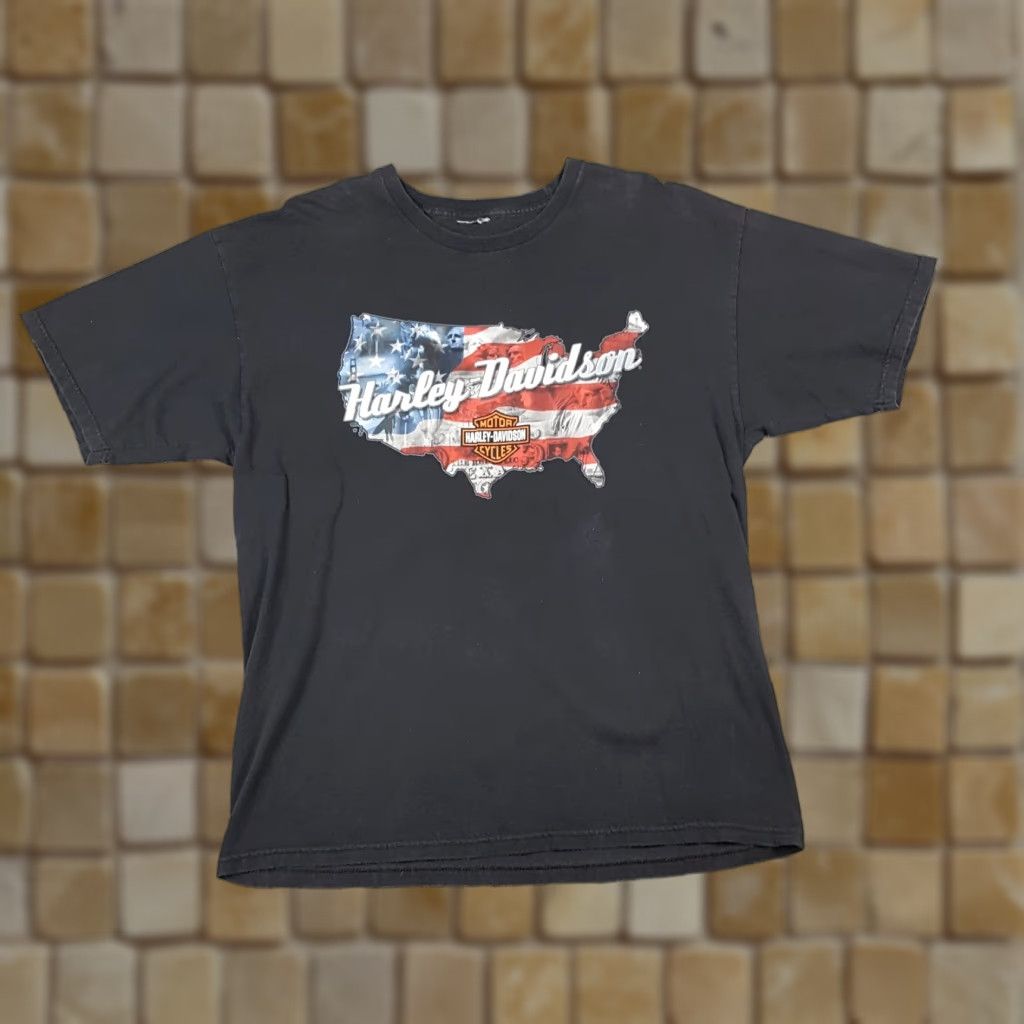 Harley Davidson VINTAGE Harley-Davidson T-Shirt Motorcycle Faded USA Map Men's XL Black Patriotic Biker 00s 90s Vintage Grunge Logo Embroidered Mens T-Shirt Size US XL / EU 56 / 4 - 1 Thumbnail