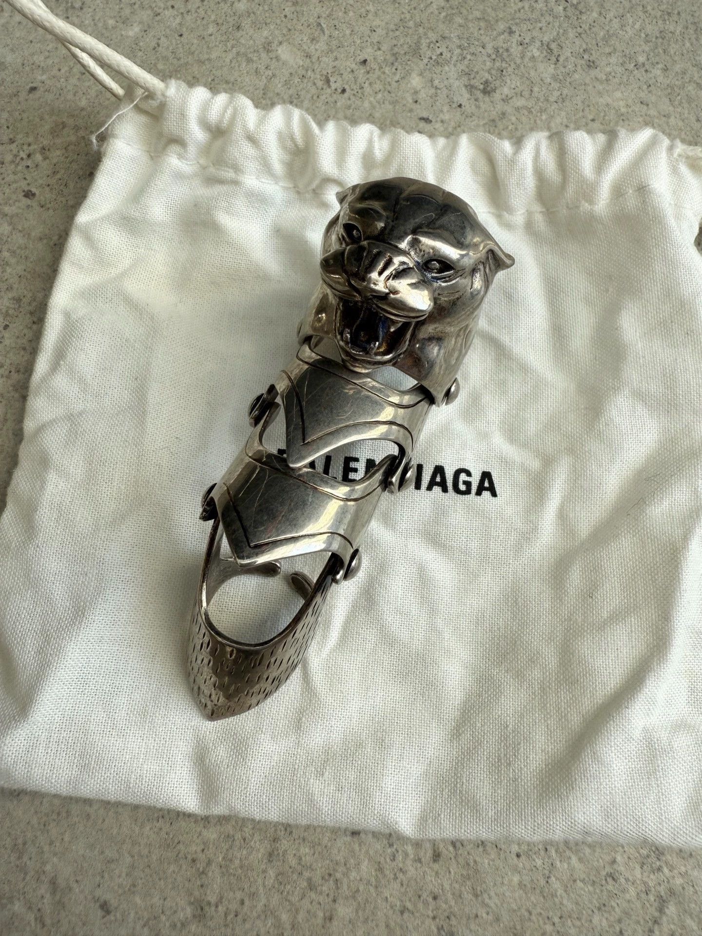 Balenciaga Silver Panther Head Statement Ring Size ONE SIZE - 1 Thumbnail