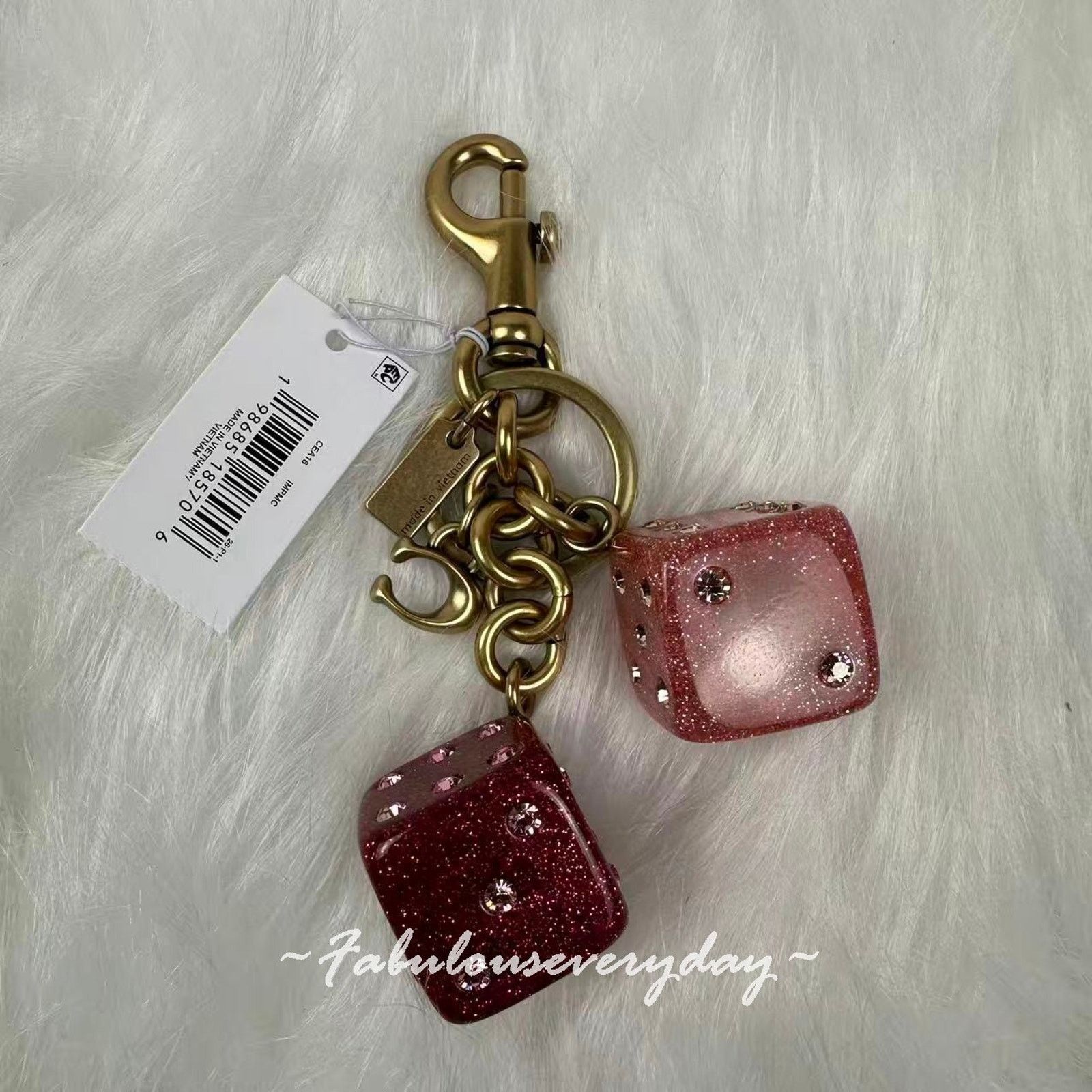 Coach Coach Dice Bag Charm With Keyring Key Chain In Gold/Pink Size ONE SIZE - 2 Thumbnail