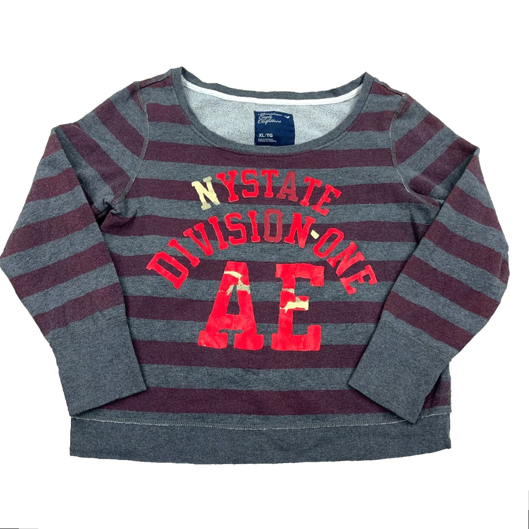 American Eagle Outfitters VINTAGE American Eagle Outfitters Sweatshirt Women XL Purple Striped Rugby Scoop Neck Size XL / US 12-14 / IT 48-50 - 2 Thumbnail
