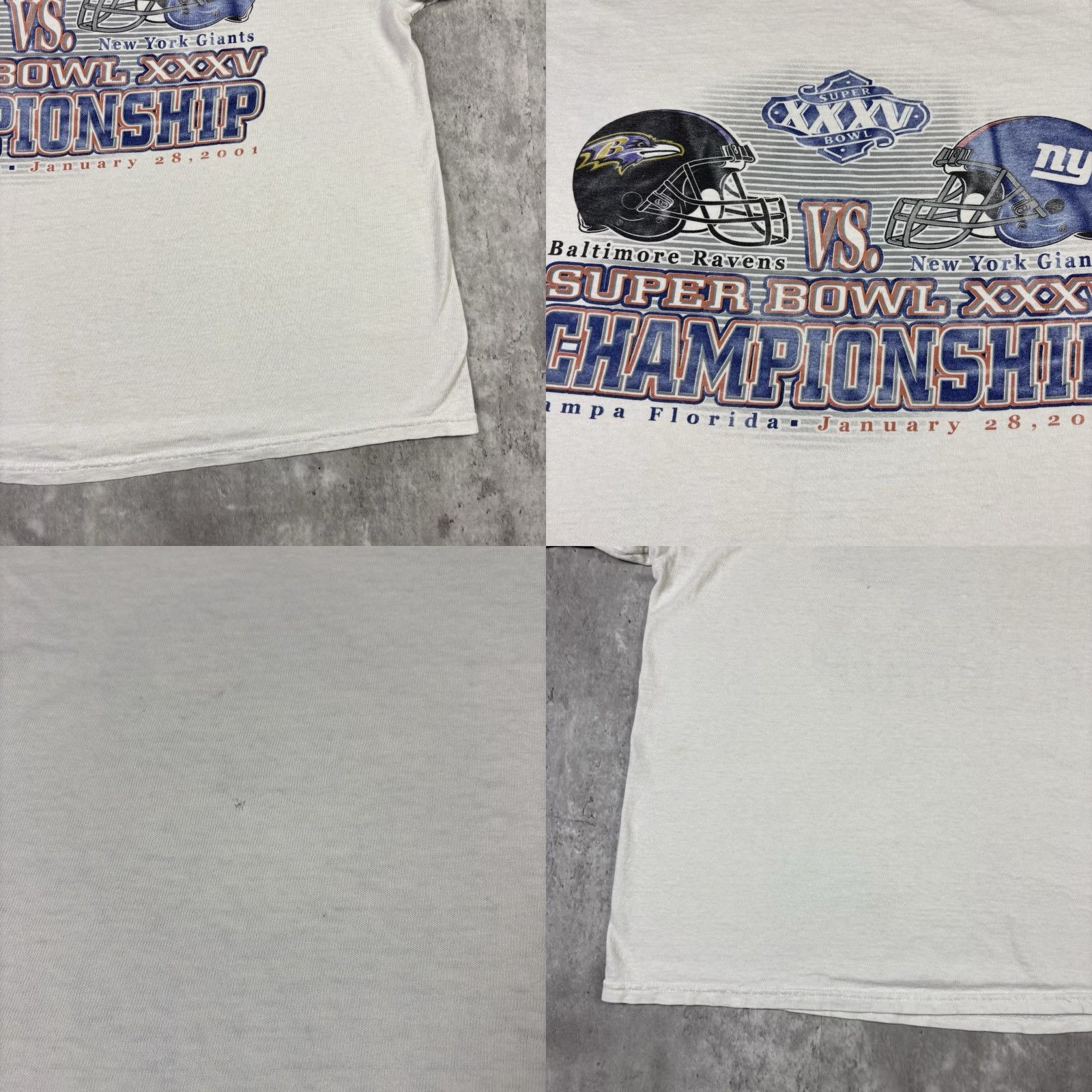 Delta VINTAGE 2001 Superbowl T Shirt Ravens Giants Championship Promo XL White Cotton Delta Men Regular Graphic Print Short Sleeve Crew Neck Sports Size US XL / EU 56 / 4 - 8 Thumbnail