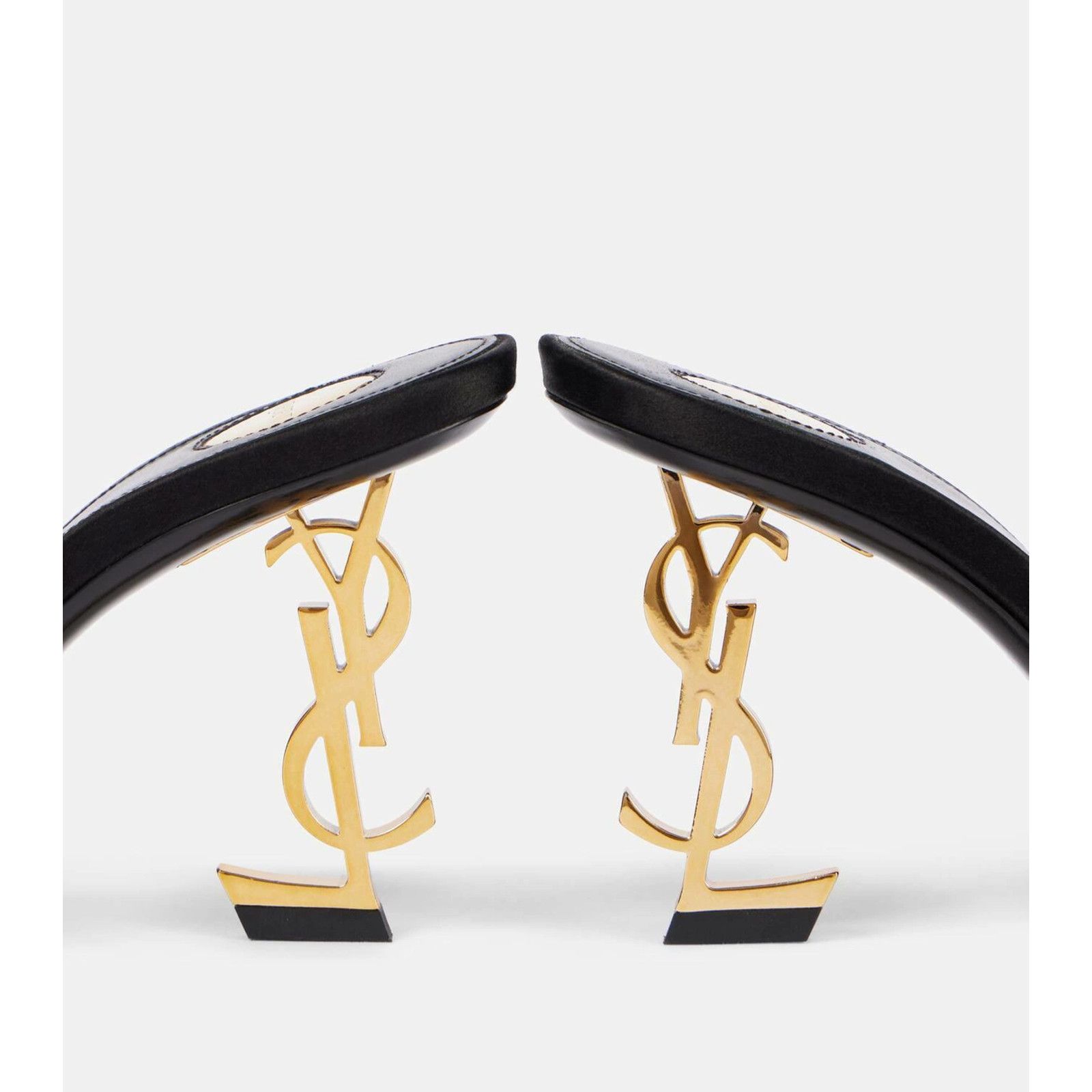 Yves Saint Laurent Saint Laurent Opyum 85 Sandal Black Satin Gold YSL Heel Size US 6.5 / IT 36.5 - 18 Thumbnail