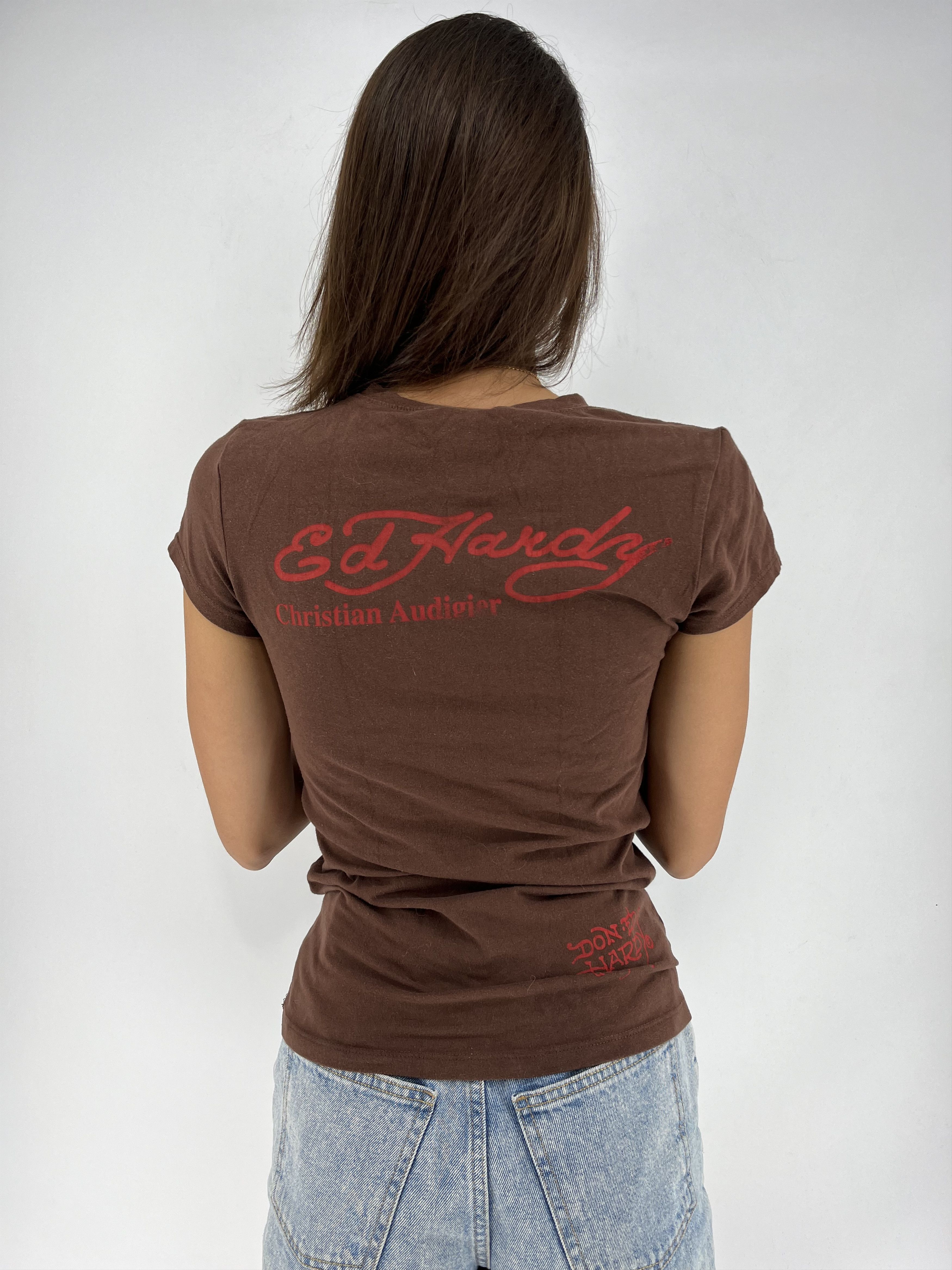 Christian Audigier × Ed Hardy Vintage Y2K Christian Audigier Women’s Rhinestones T-Shirt Size L / US 10 / IT 46 - 8 Thumbnail