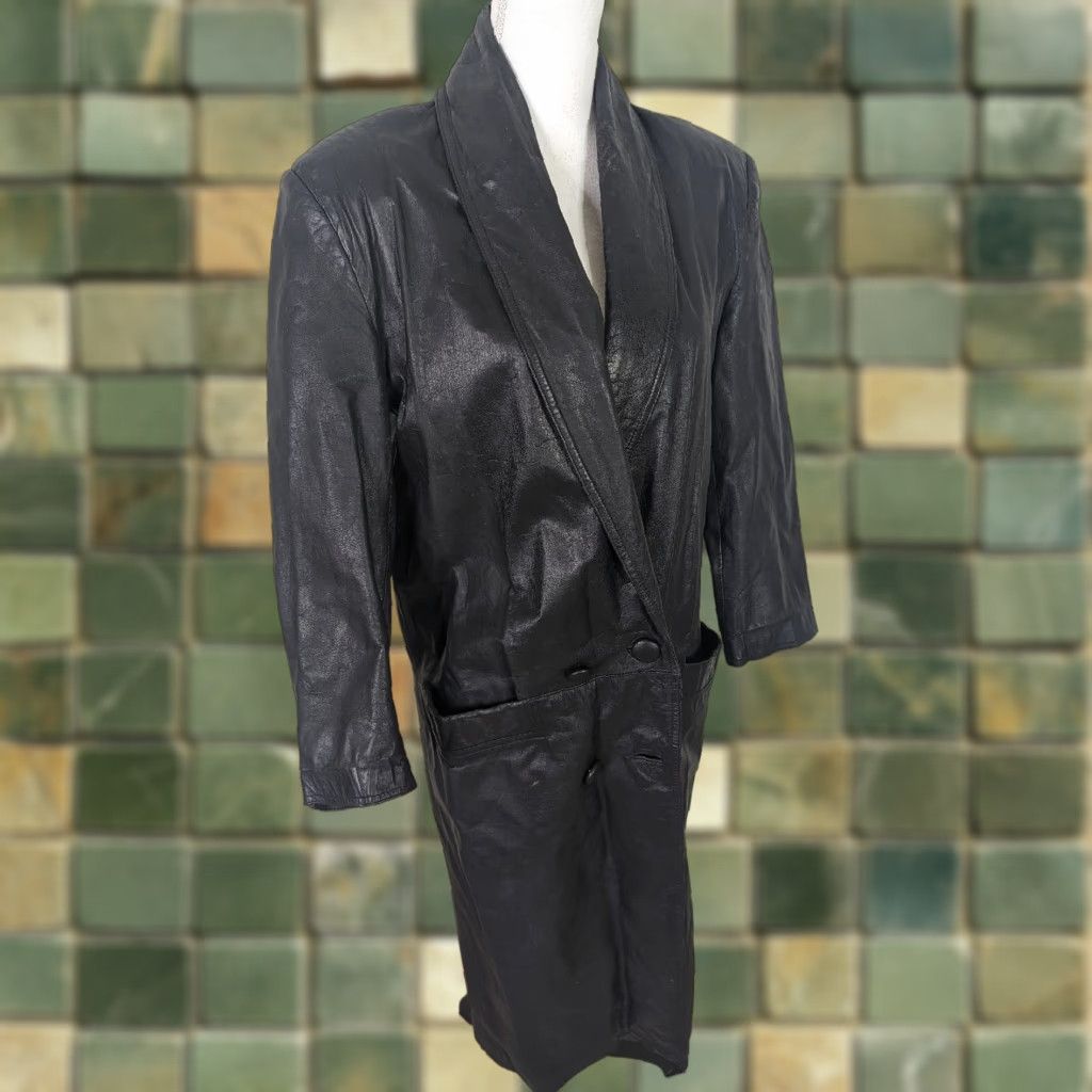 G-III VINTAGE G-III Black Leather Long Trench Coat Women XS? No, size S. Size S / US 4 / IT 40 - 1 Thumbnail