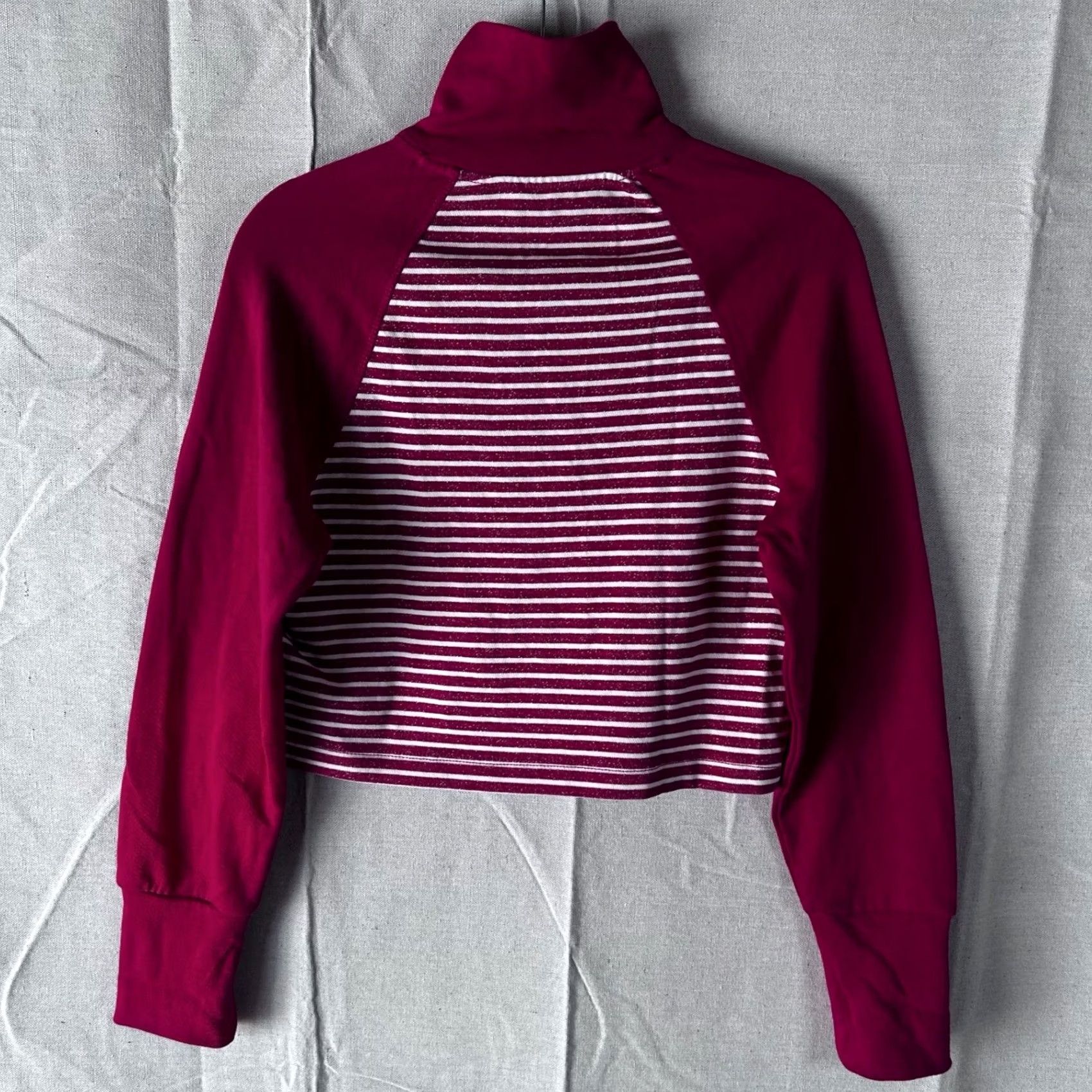 Vintage Pilcro Anthropologie Magenta White Striped Cropped Quarter Zip Sweatshirt XS Size XS / US 0-2 / IT 36-38 - 4 Thumbnail
