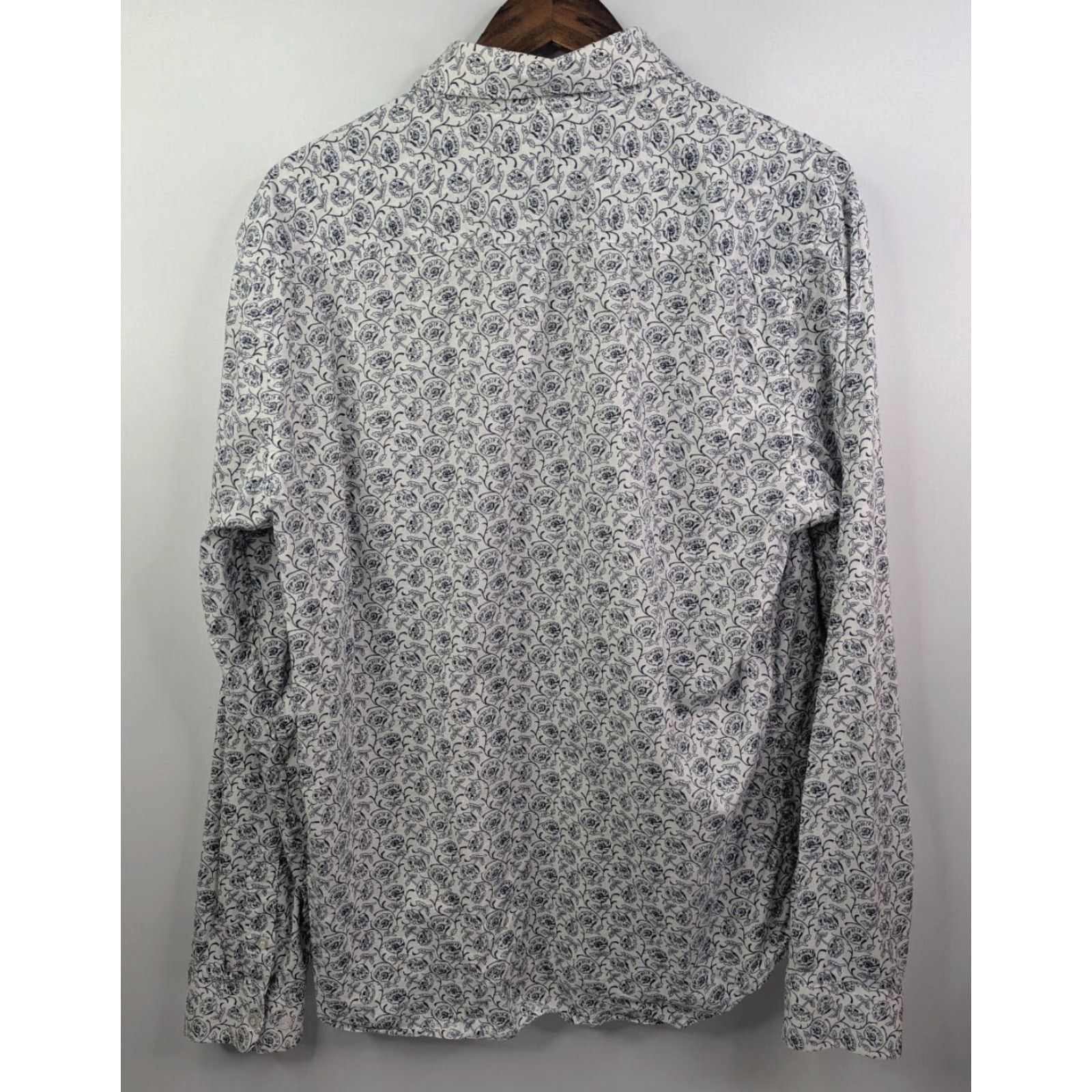 Vintage Consequence Shirt Mens XL Floral White Navy Button Up Long Sleeve Stretch Size US XL / EU 56 / 4 - 3 Thumbnail