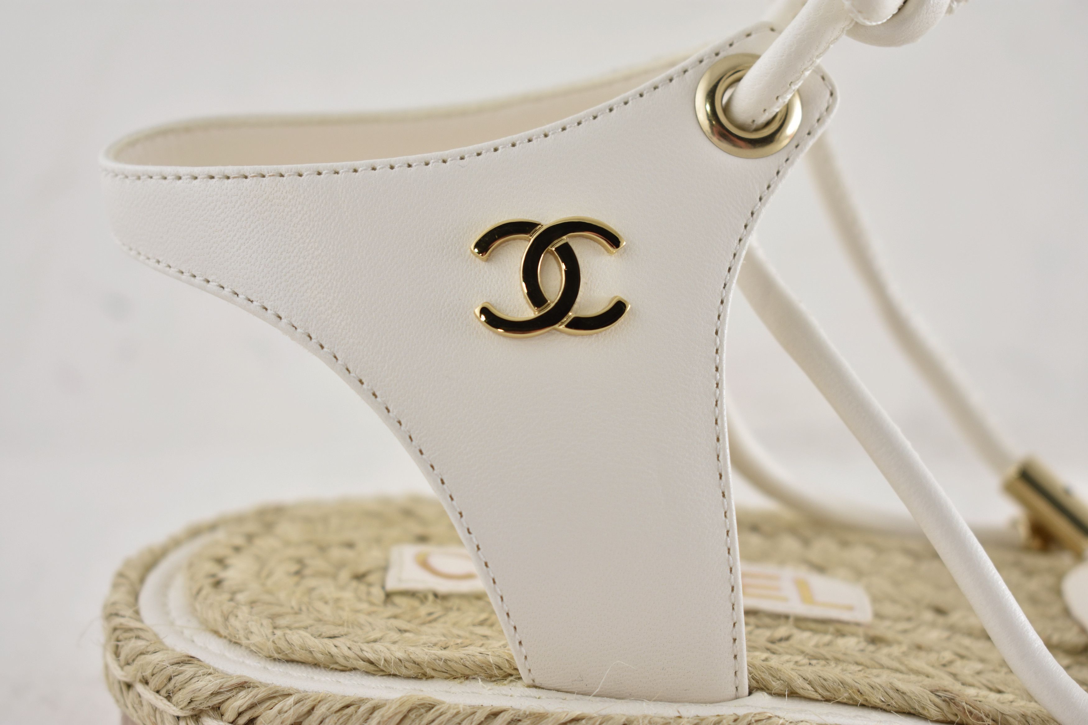 Chanel 20S CC Logo Mules Lace Up Tie Sandal Espadrille Flat 36 Size US 6 / IT 36 - 4 Thumbnail