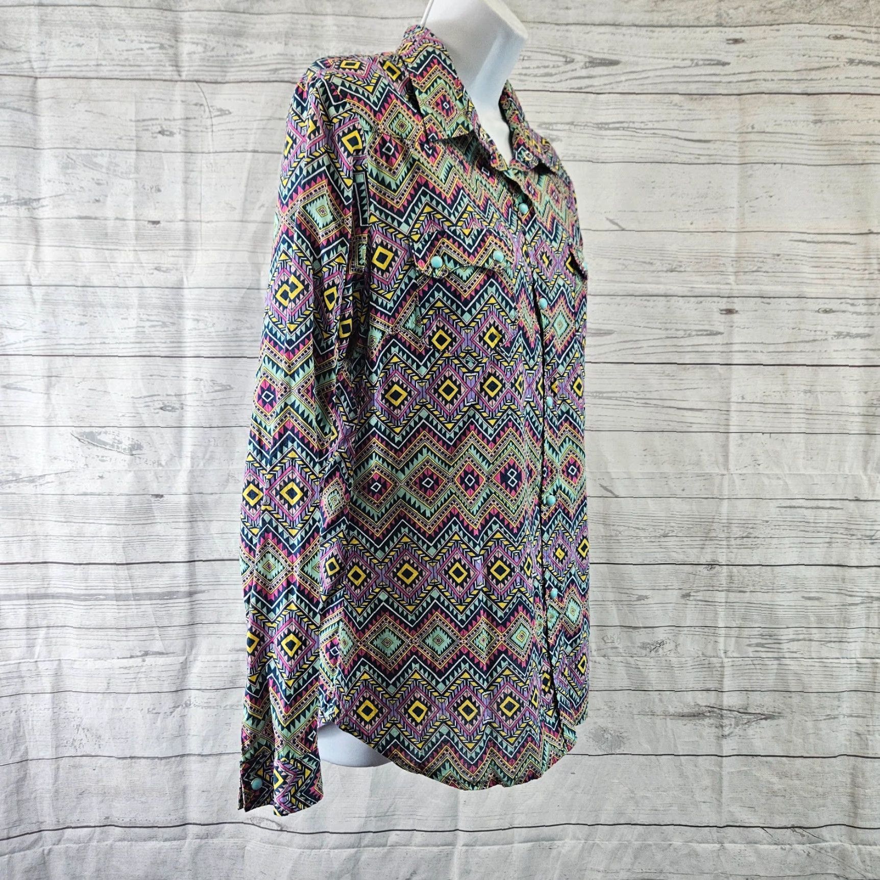 Roper Roper Shirt Womens Pearl Snap Purple Yellow Long Sleeve Cotton Size M Size M / US 6-8 / IT 42-44 - 3 Thumbnail