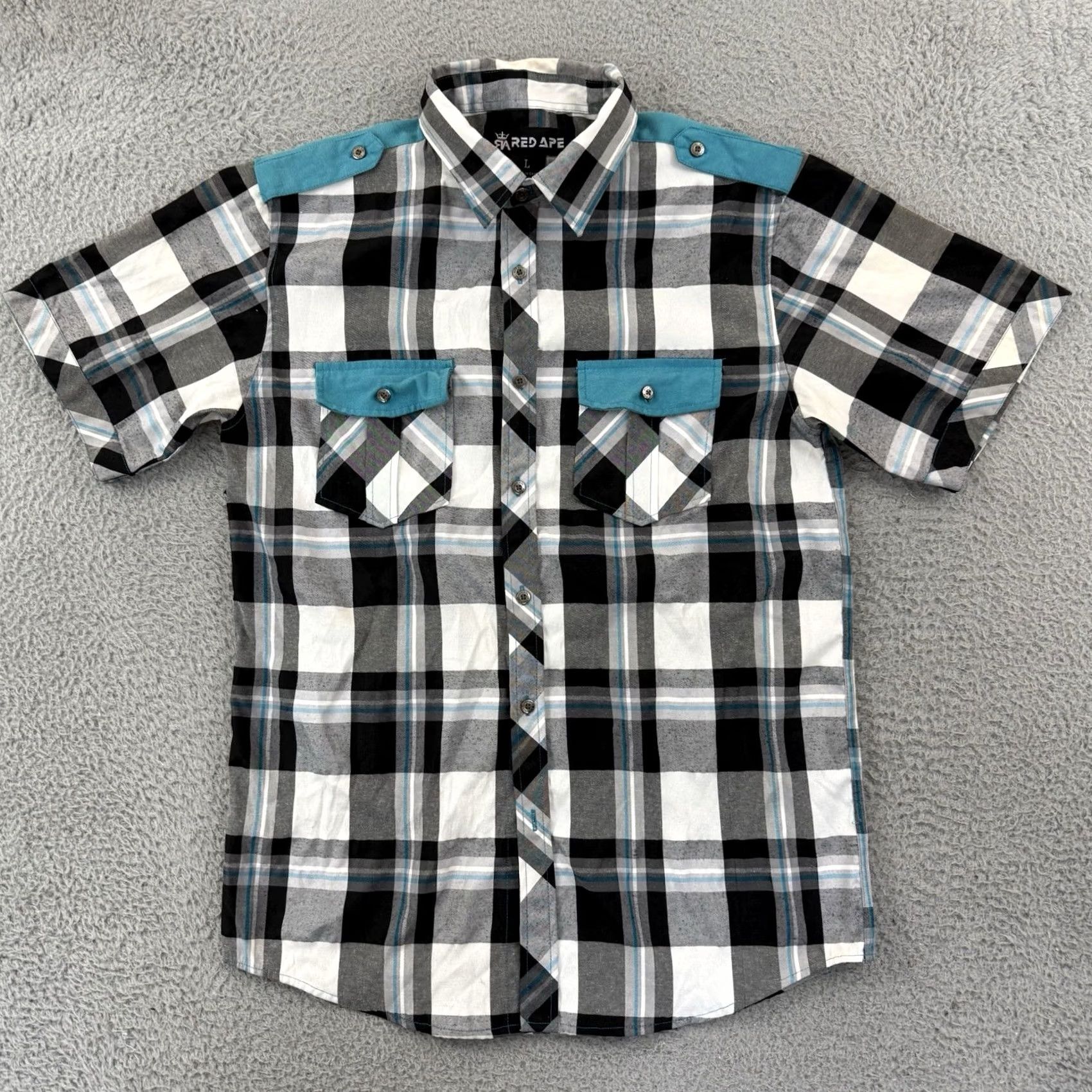 Vintage VINTAGE Red Ape Shirt Men's Large Blue Plaid Button Up Short Sleeve Y2K Hip Hop Size US L / EU 52-54 / 3 - 2 Thumbnail