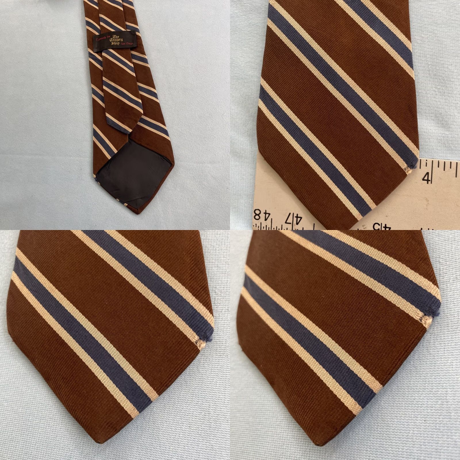 Vintage VINTAGE The Toggery Shop Organzine Warp Fine Repp Tie Brown Navy Blue Stripe vtg 4x56 Capsule Wide Necktie Mens Tie Size ONE SIZE - 8 Thumbnail