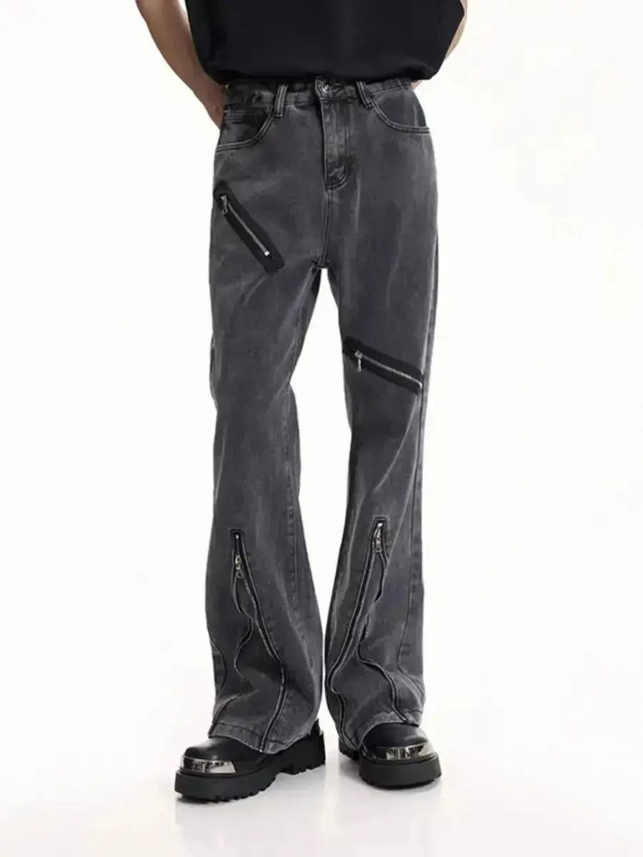 Japanese Brand Multi-Zip Micro Flare Jeans Versatile Slim Casual Pants Size US 30 / EU 46 - 1 Thumbnail