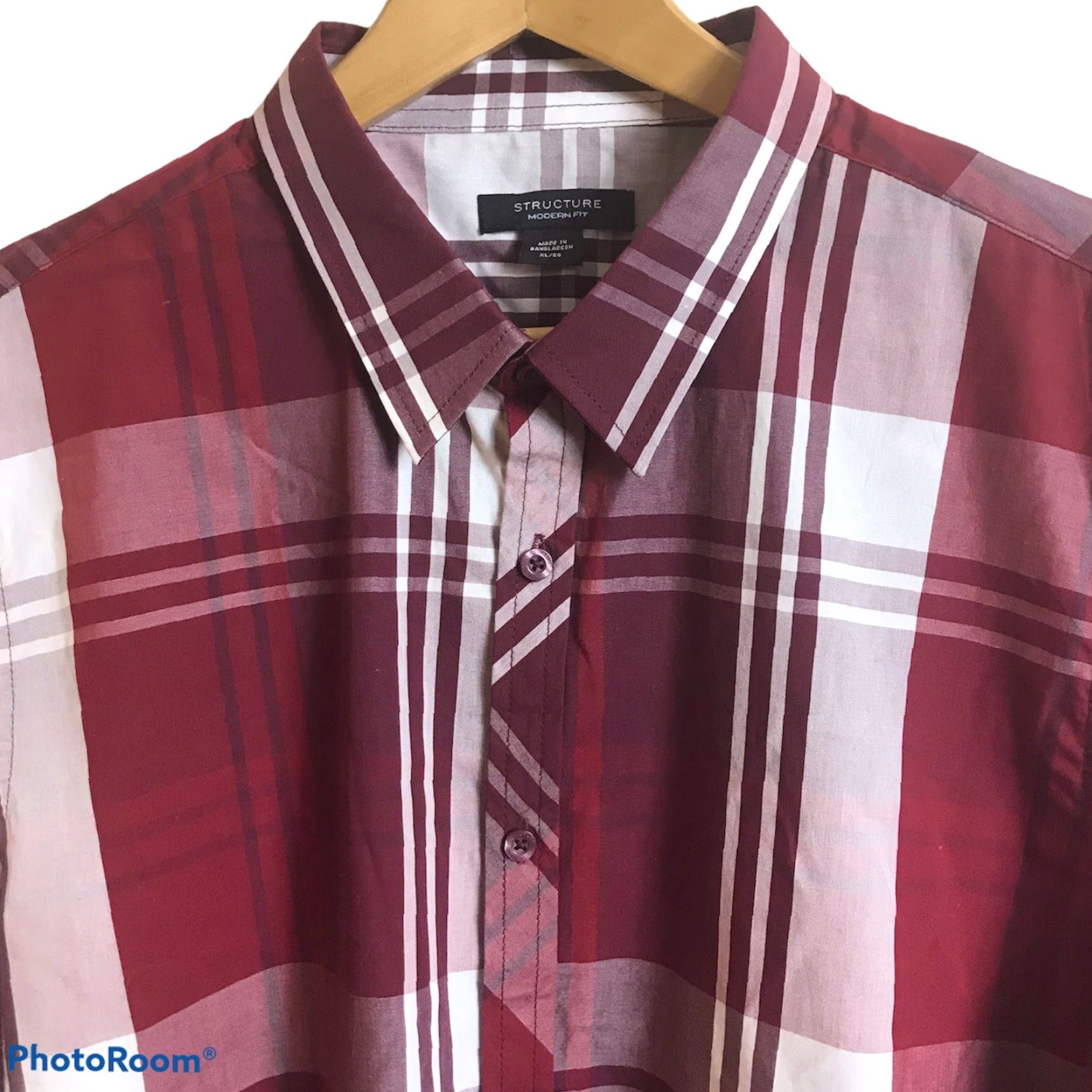 Vintage Structure Shirt Mens XL Long Sleeve Wine Plaid Modern Fit Button Up 100% Cotton Size US XL / EU 56 / 4 - 3 Thumbnail