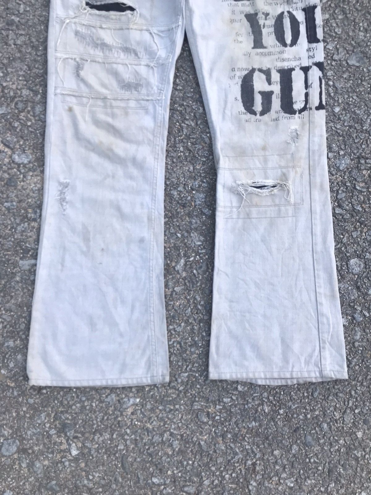 If Six Was Nine 🔥Flared🔥Distressed Denim Punk Graphic "Rocker Attitude" Size US 32 / EU 48 - 4 Thumbnail