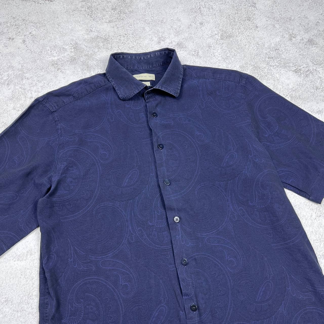 Etro ETRO Milano Men's Blue Paisley Jacquard Short Sleeve Shirt Size US XS / EU 42 / 0 - 4 Thumbnail