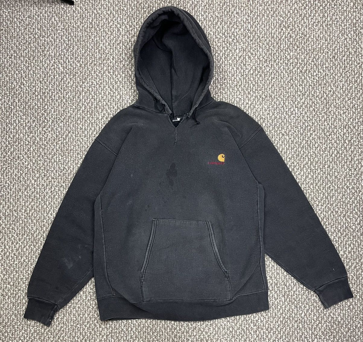 Image of Carhartt Stitched Black Faded Hoodie Hype Work, Men's (Size XL)