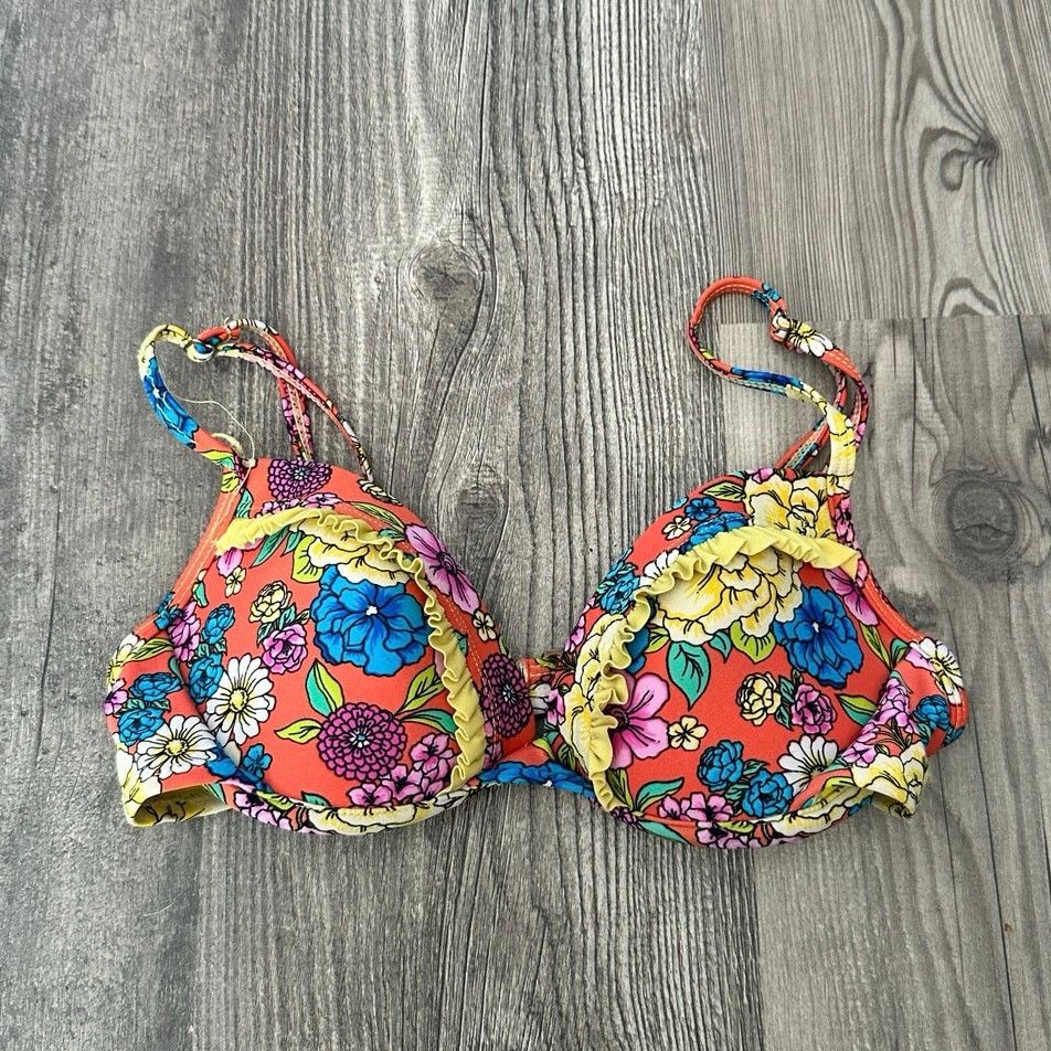 Other no brand floral pushup bikini swimsuit top orange yellow Size S / US 4 / IT 40 - 1 Thumbnail